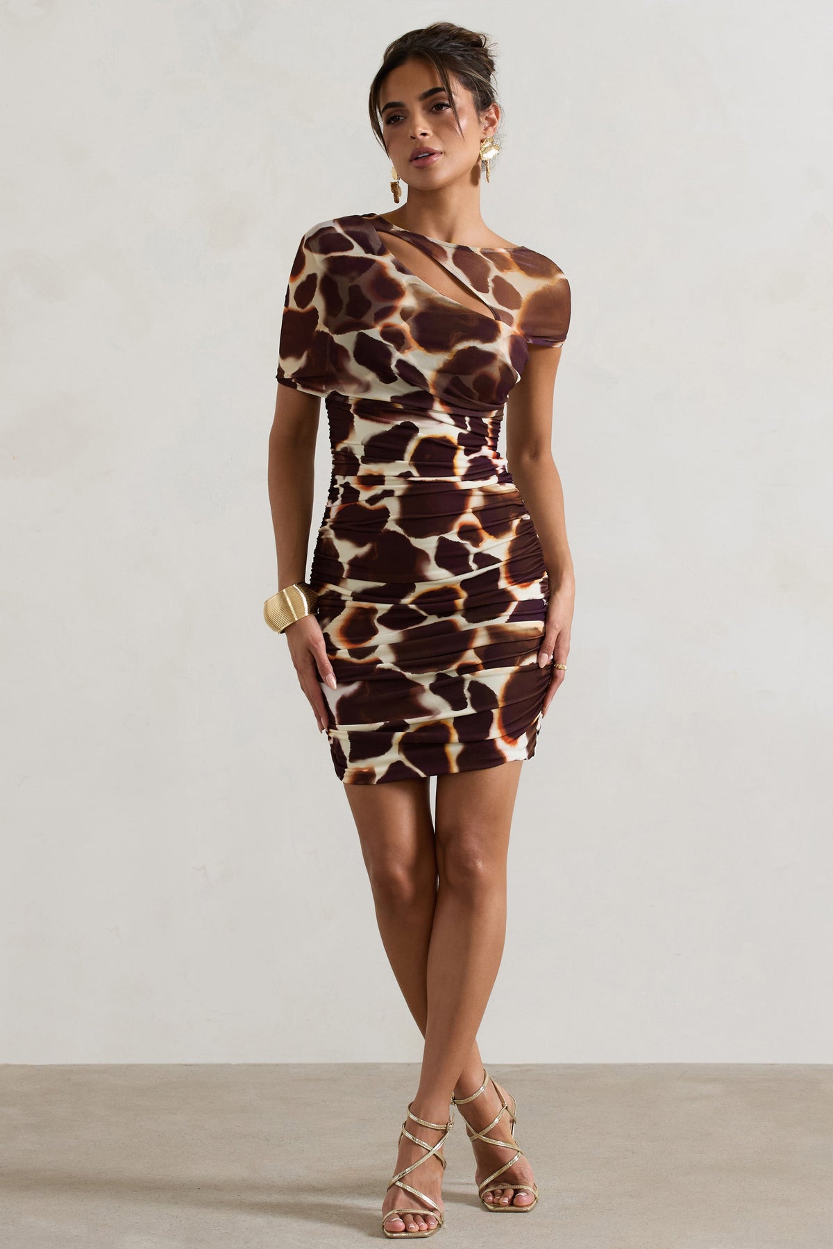 Himalaya | Vestido Mini con Fruncido y Estampado de Jirafa con Sobremalla