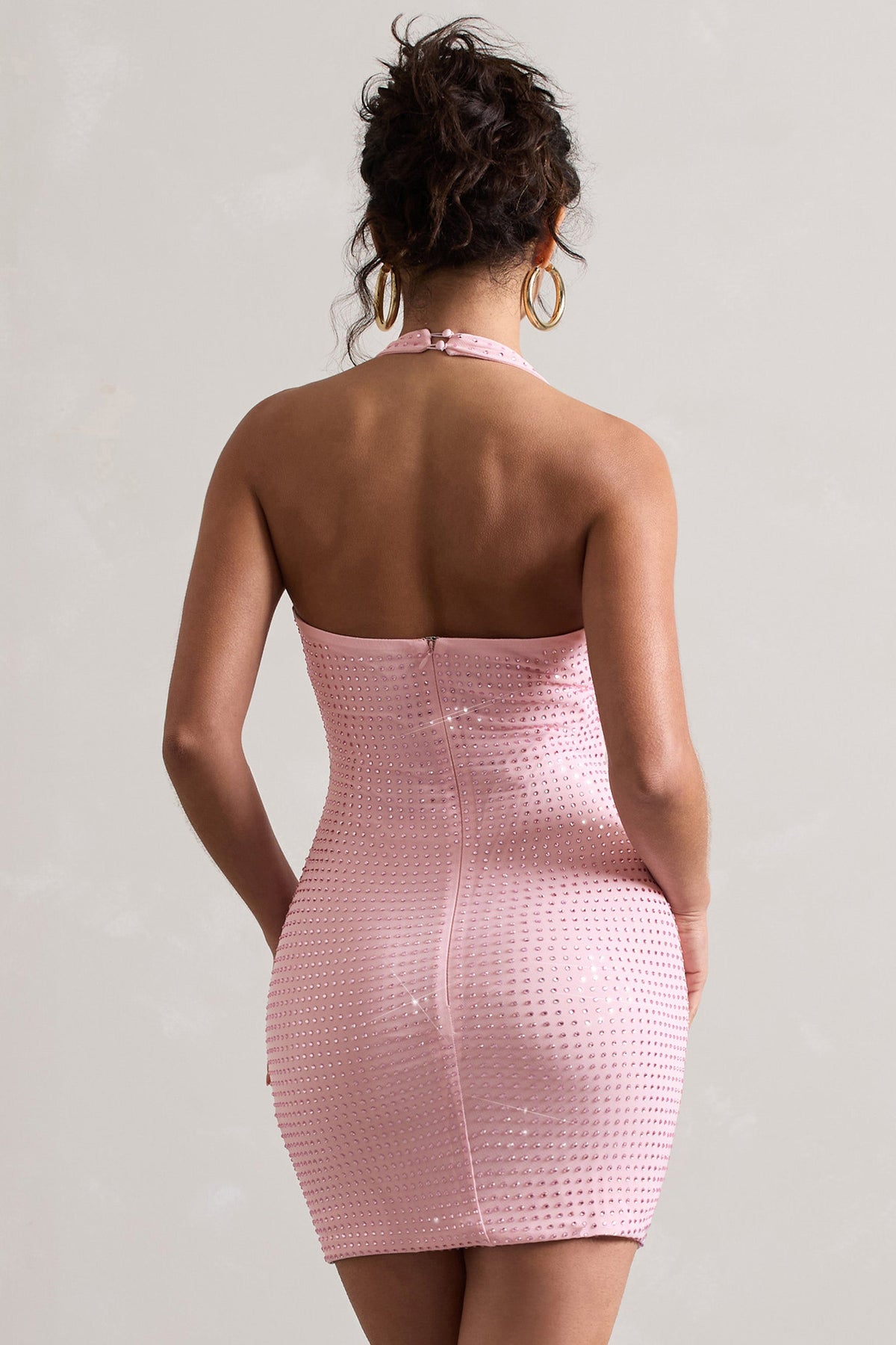 Light Show | Vestido Mini Rosa Palo con Cuello Drapeado y brillantes