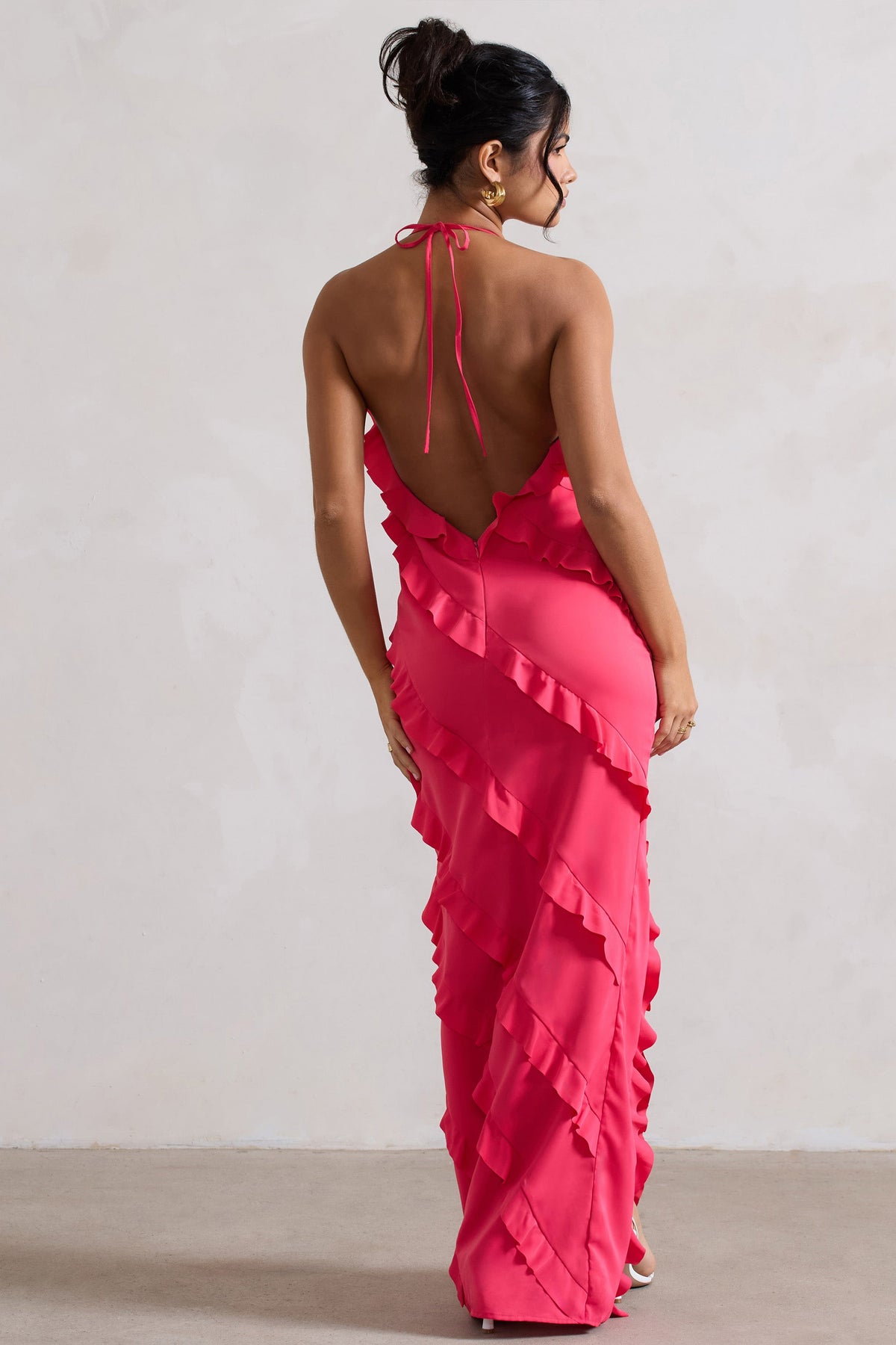 Full On | Vestido Maxi Rosa Fucsia con Volantes y Escote en V