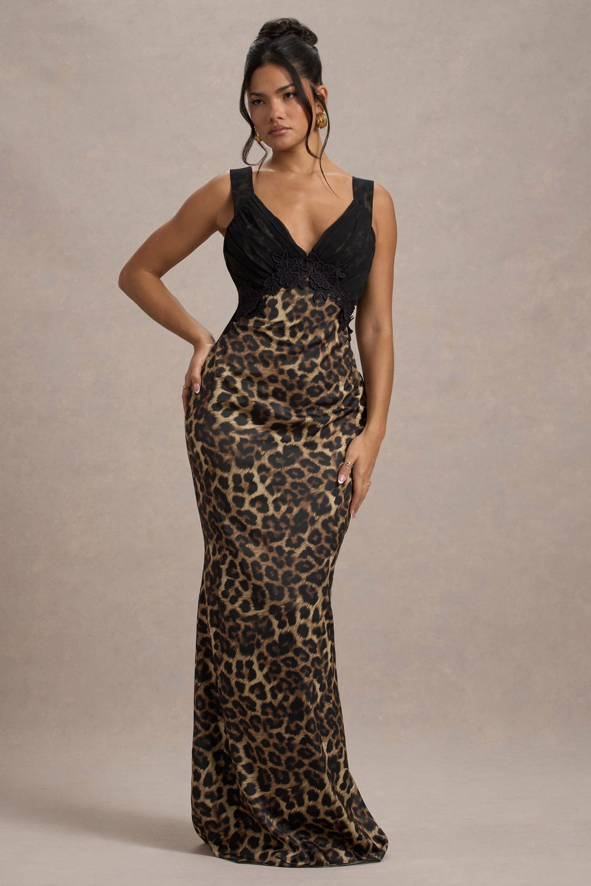 Sahara | Vestido largo  de Satén con Estampado de Leopardo