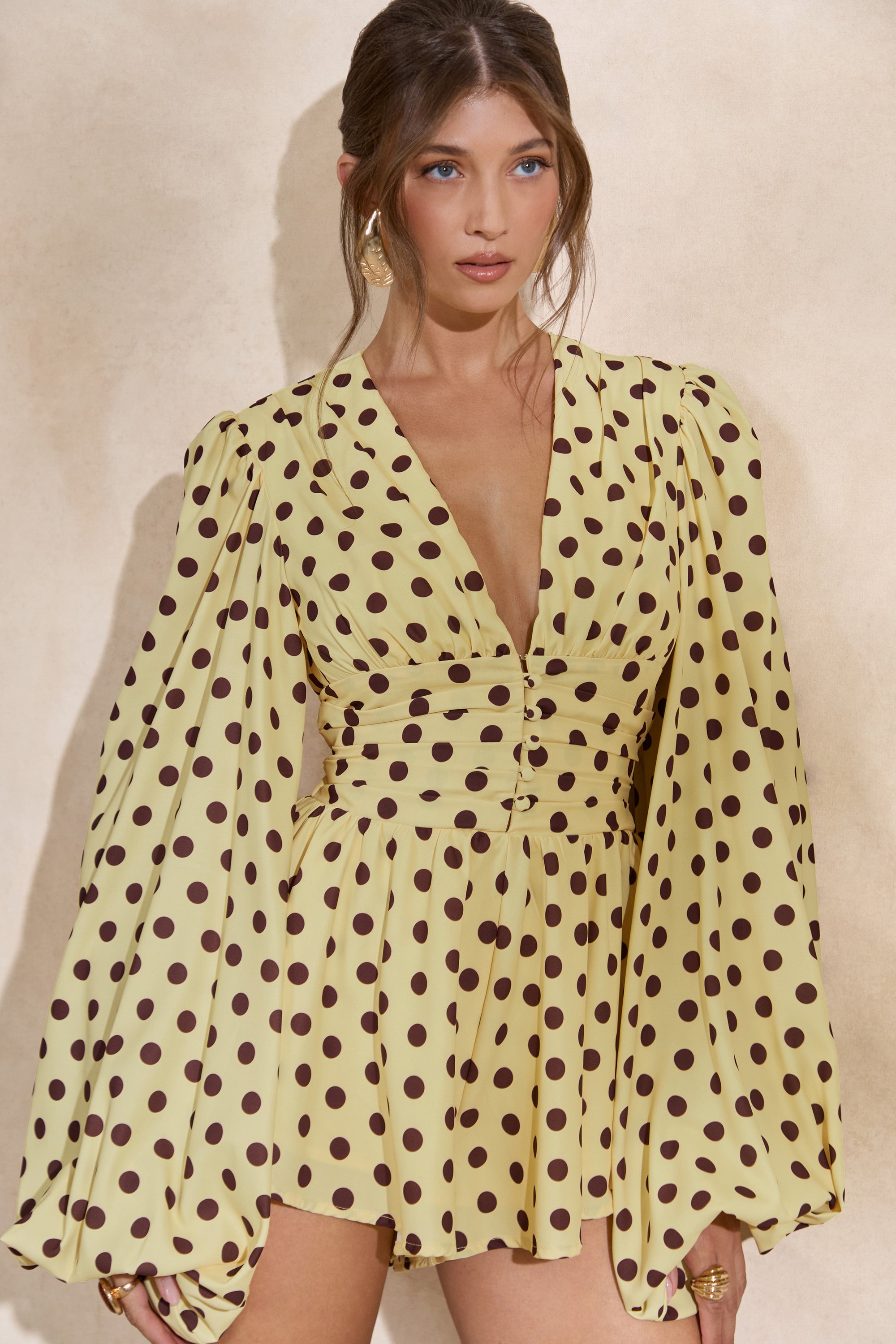 CL132290121 - Laurel _ Lemon Polka Dot V-Neck Balloon Sleeve Playsuit3.jpg