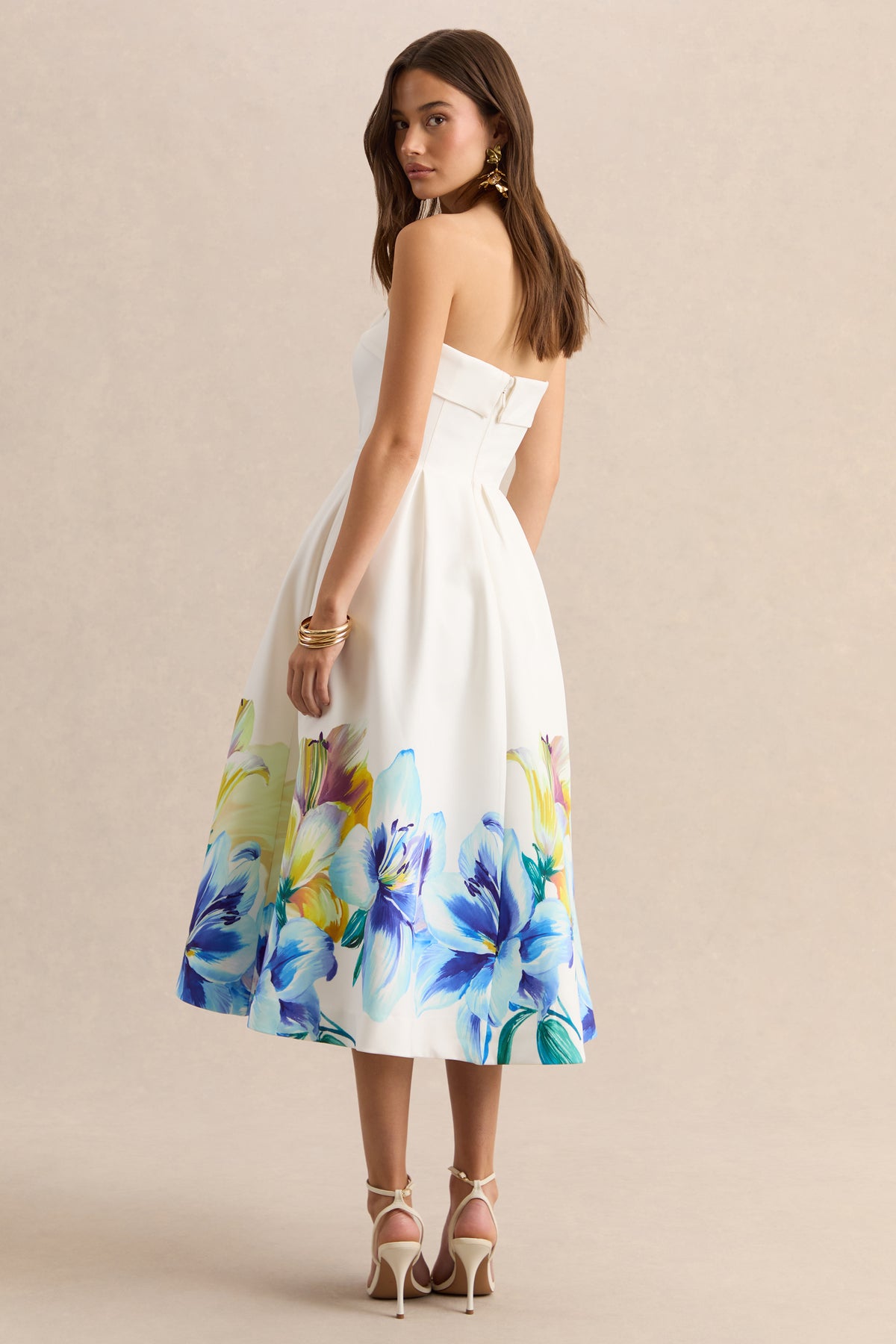 ECM-HR-CL133341264 - Annalise - Blue And Yellow Floral Border Print Bandeau Skater Midi Dress 03.jpg