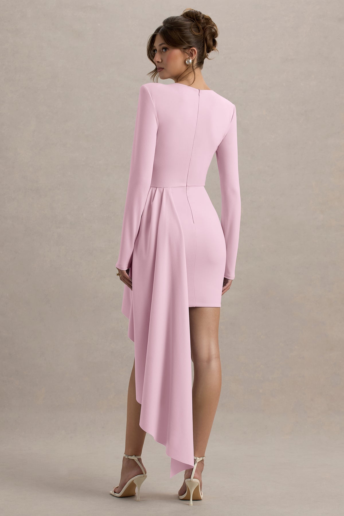 HR_CCL136170084 - Zaya Pink Long Sleeve Mini Dress With Drape 02.jpg