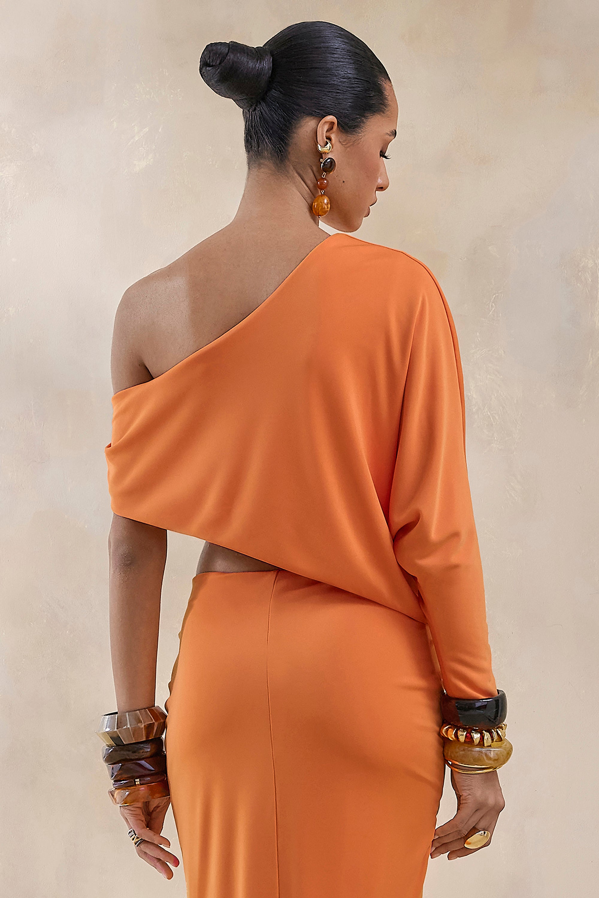 ECM_HR_CL13627701 - Dua _ Orange Asymmetric One-Sleeve Draped Top  3.jpg