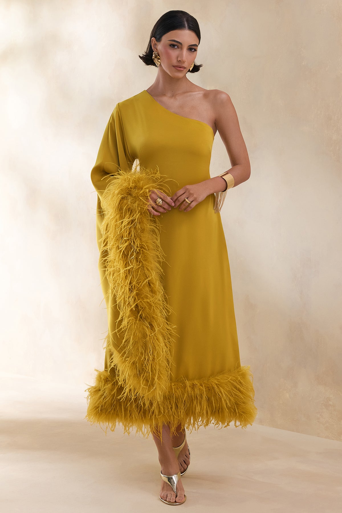 ECM_HR_CL136382382 Destiny _ Yellow Satin Asymmetric-Neck Midi Dress With Feather Details 0.jpg
