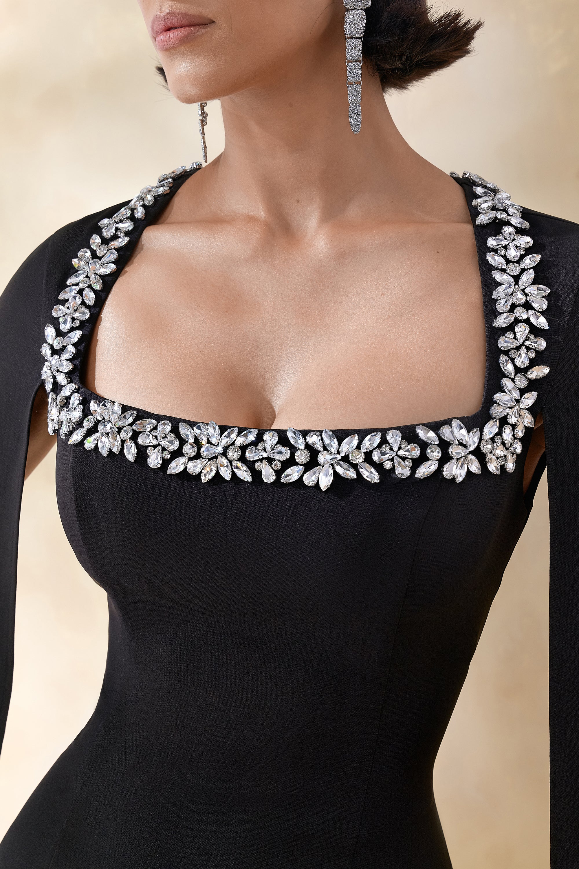 ECM_HR_CL136384002 Glossy | Black Woven Square-Neck Maxi Dress With Cape Sleeves and Embellished Detail 0.jpg