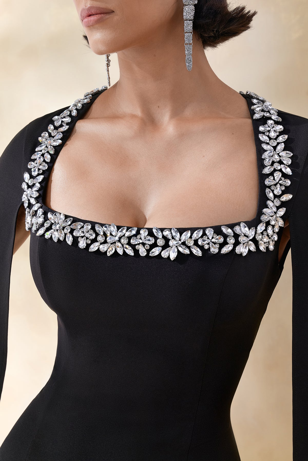 ECM_HR_CL136384002 Glossy | Black Woven Square-Neck Maxi Dress With Cape Sleeves and Embellished Detail 0.jpg