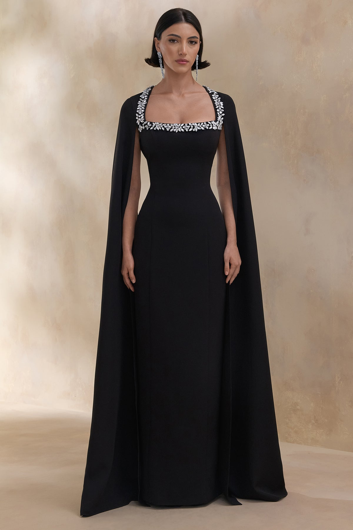 ECM_HR_CL136384002 Glossy | Black Woven Square-Neck Maxi Dress With Cape Sleeves and Embellished Detail 3.jpg