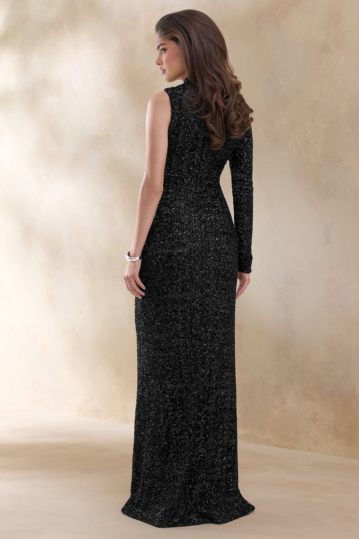 ECM_HR_CL136686002 Mery | Black Sequin High-Neck Wrap Maxi Dress With One-Long Sleeve 5.jpg