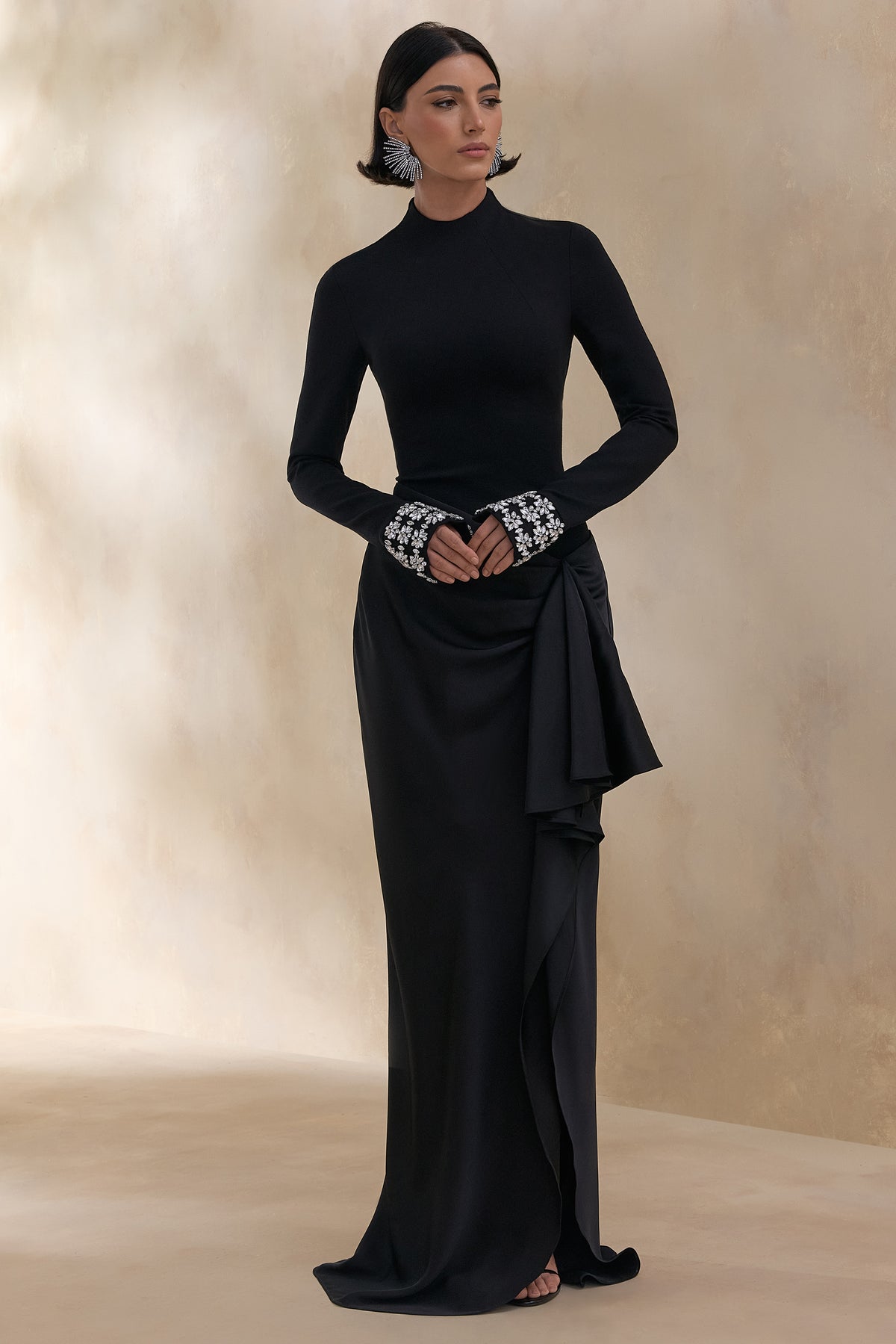 ECM_HR_CL136771002 Starred _ Black Crew-Neck Maxi Dress With Drop-Waist And Satin Wrap-Skirt 4.jpg