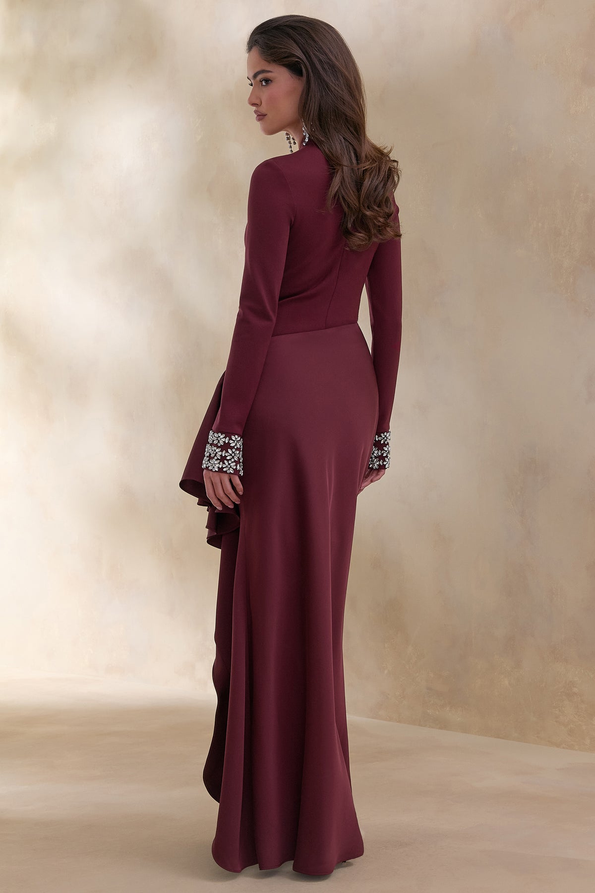 ECM_HR_CL136771069 Starred _ Burgundy Crew-Neck Maxi Dress With Drop-Waist And Satin Wrap-Skirt 3.jpg