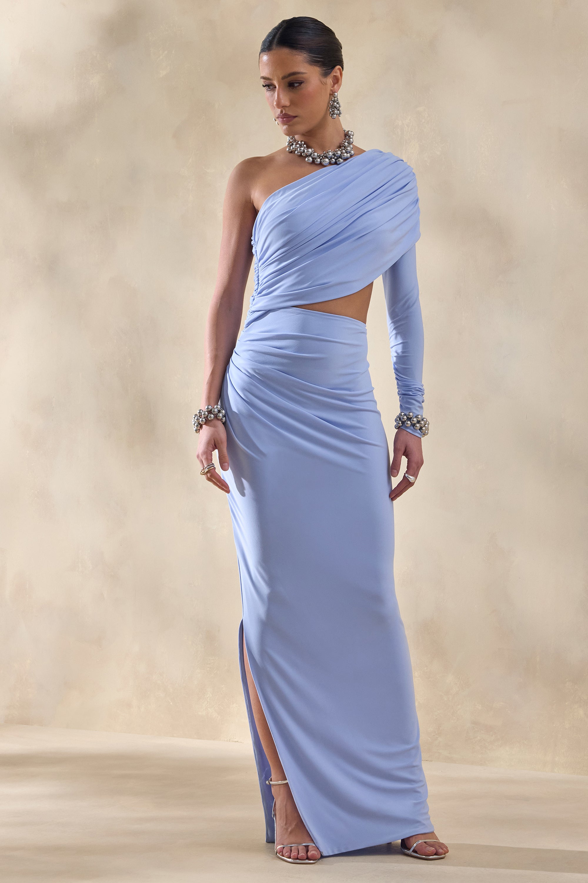 ECM_HR_CL136794016 -  Malika | Powder Blue Asymmetric-Neck Maxi Dress With Body-Cut Out And Gathered Detailing 2.jpg