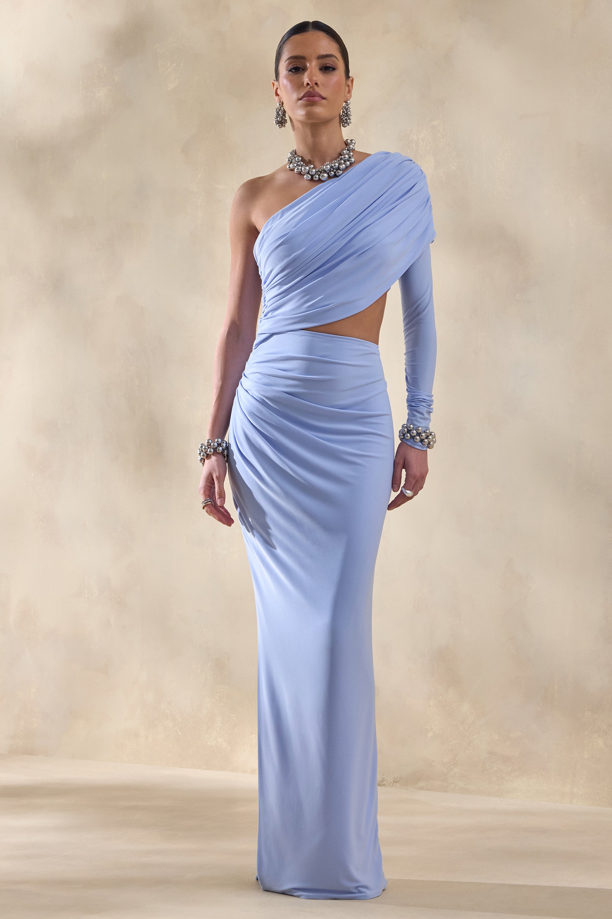 ECM_HR_CL136794016 -  Malika | Powder Blue Asymmetric-Neck Maxi Dress With Body-Cut Out And Gathered Detailing 3.jpg