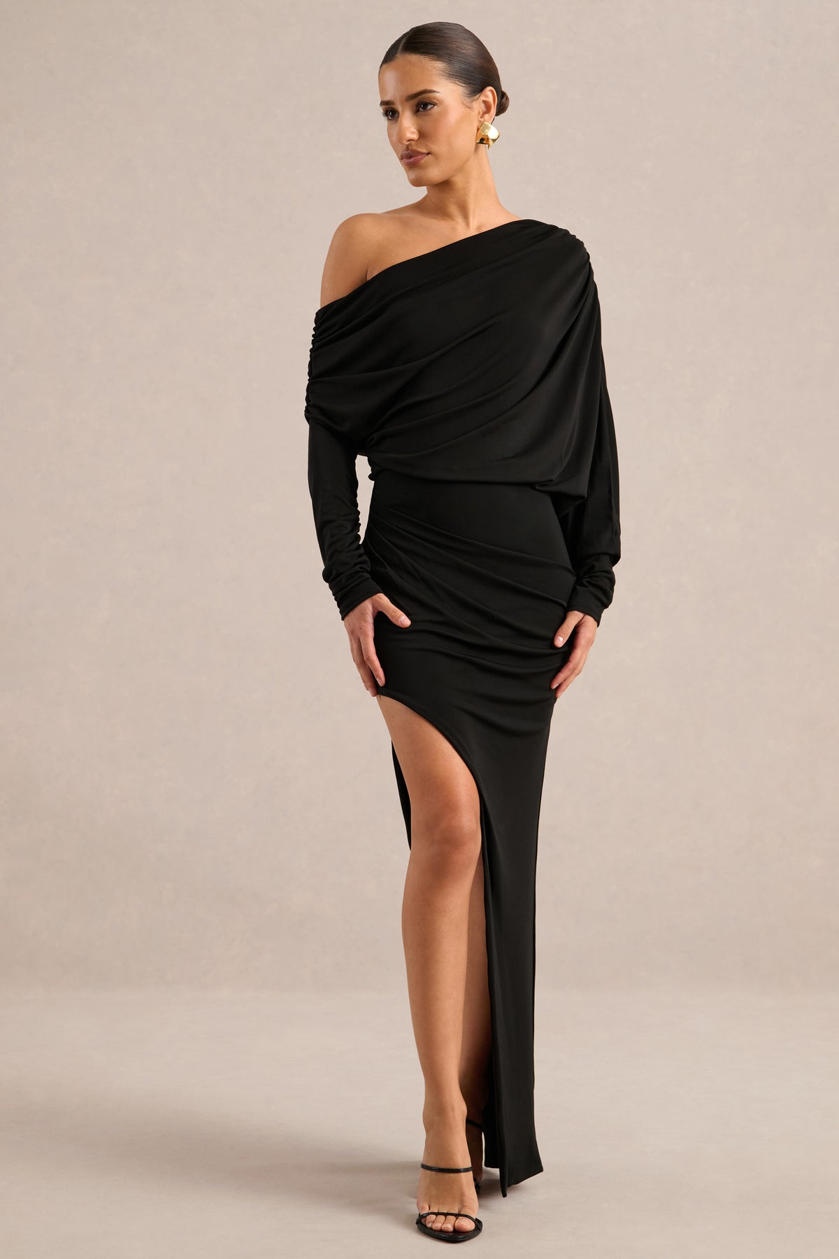 ECM_HR_CL136821002 - Olivia _ Black Asymmetric-Neck Maxi Dress With Ruched Detailing And Asymmetric-Hem0.jpg