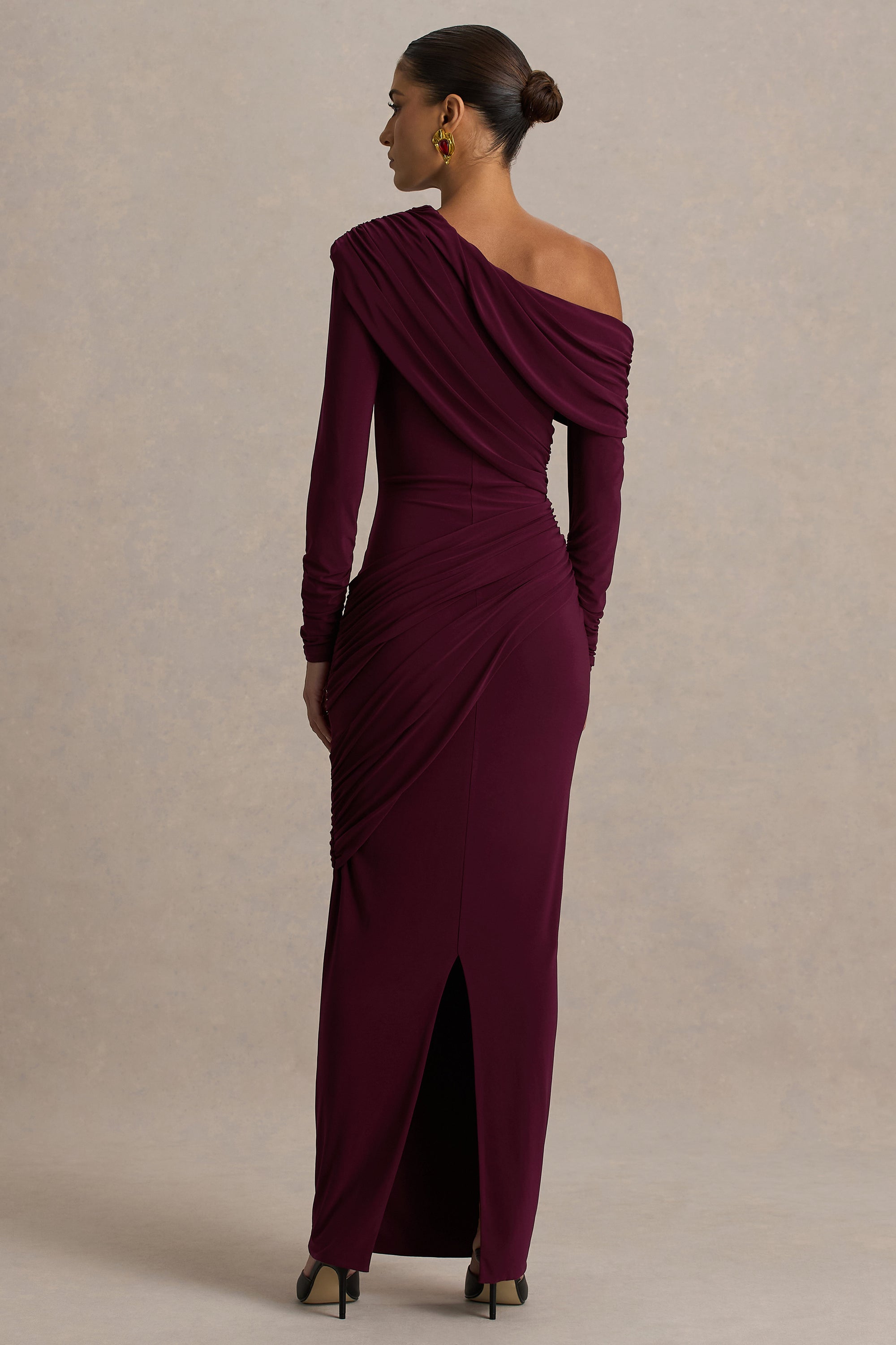 HR_CL136833069 - Perrie Burgundy Asymmetric-Neck Maxi Dress With Ruched Detailing02.jpg
