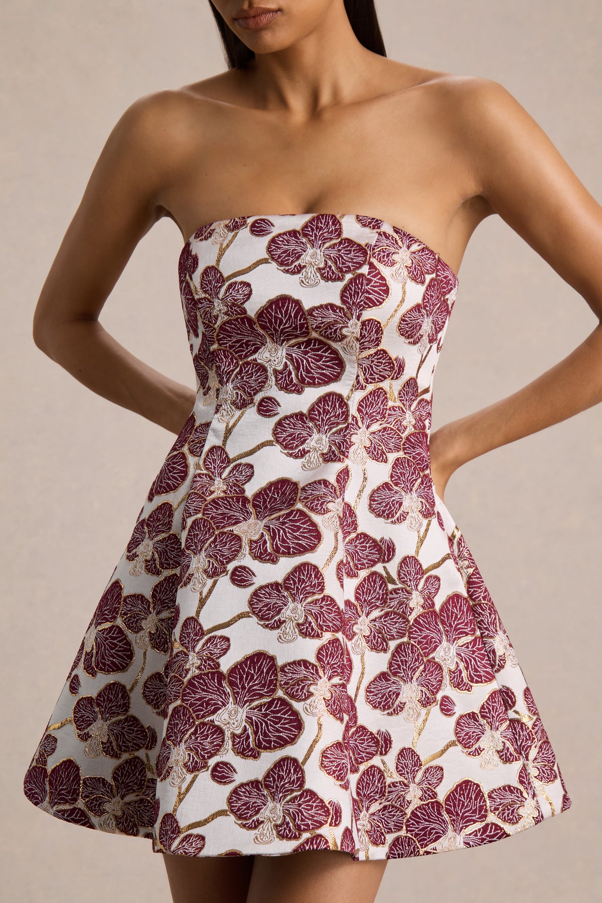 HR_CL136893466 - Federica | Burgundy And Gold Jacquard Bandeau A-Line Mini Dress_04.jpg