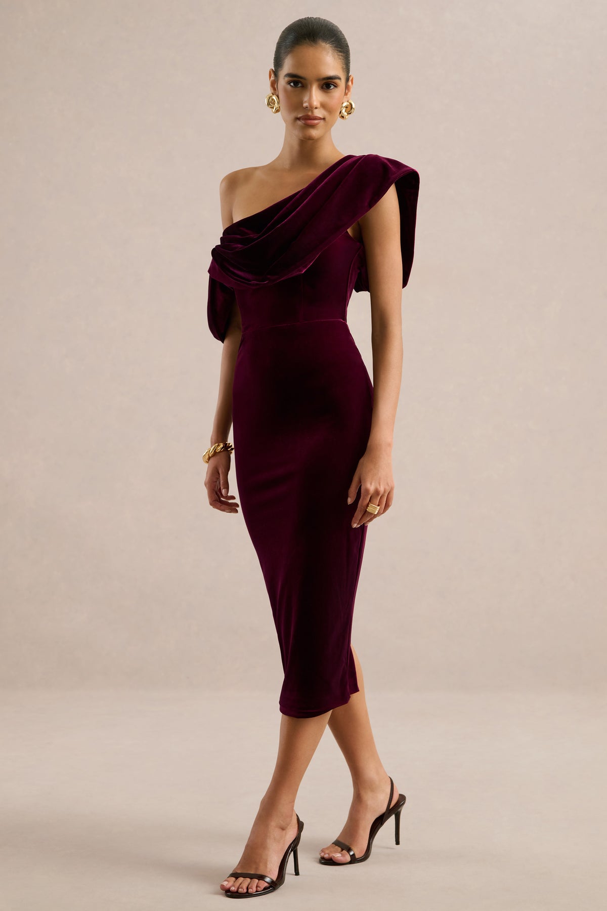 ECM_HR_CL136897101 - High End _ Burgundy Velvet Asymmetric-Neck Midi Dress With Draped Detailing1.jpg