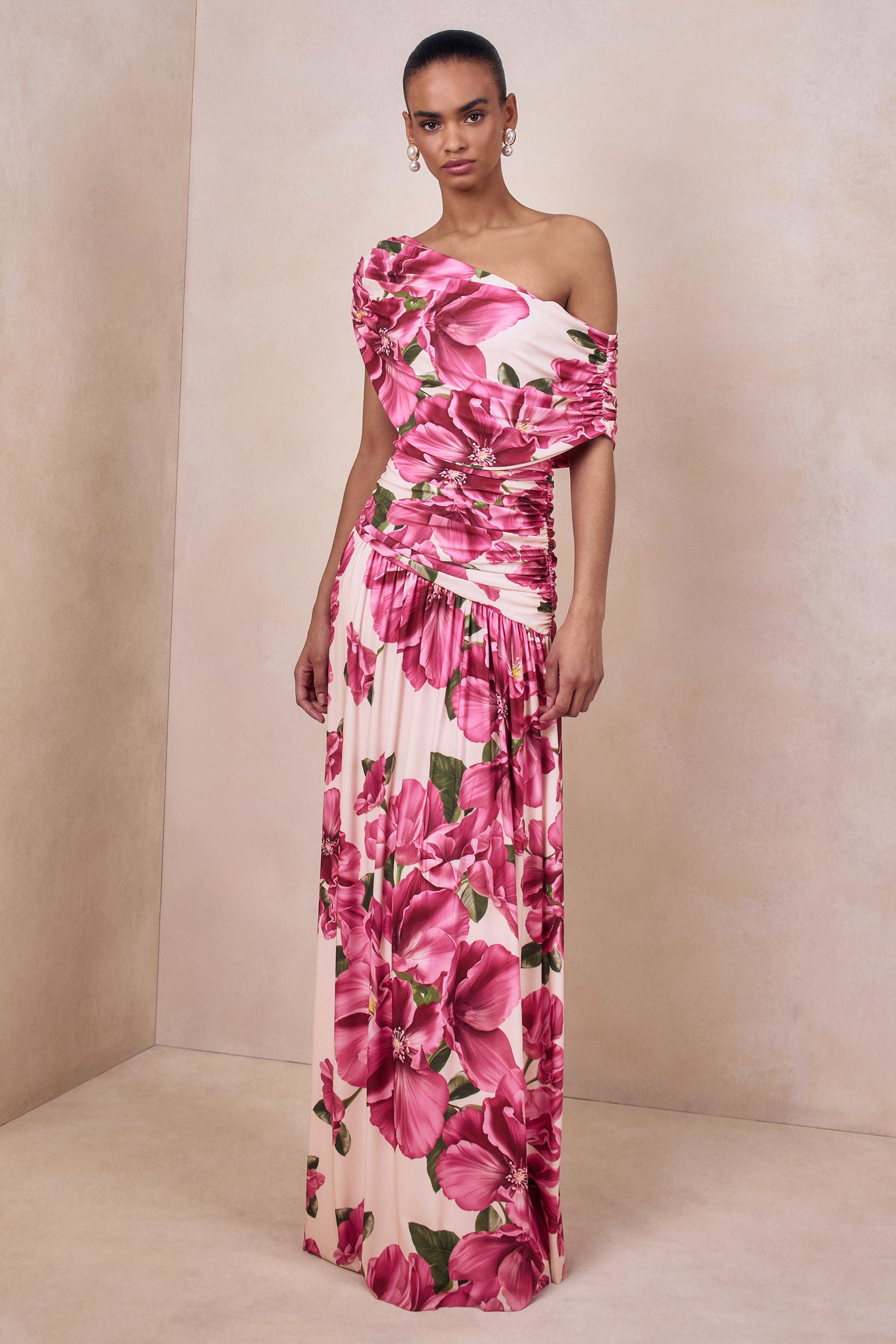 ECM_HR_CL136918084 - Emberly | Pink Hibiscus Floral Print Asymmetric-Neck Maxi Dress With Drop-Waist 01.jpg