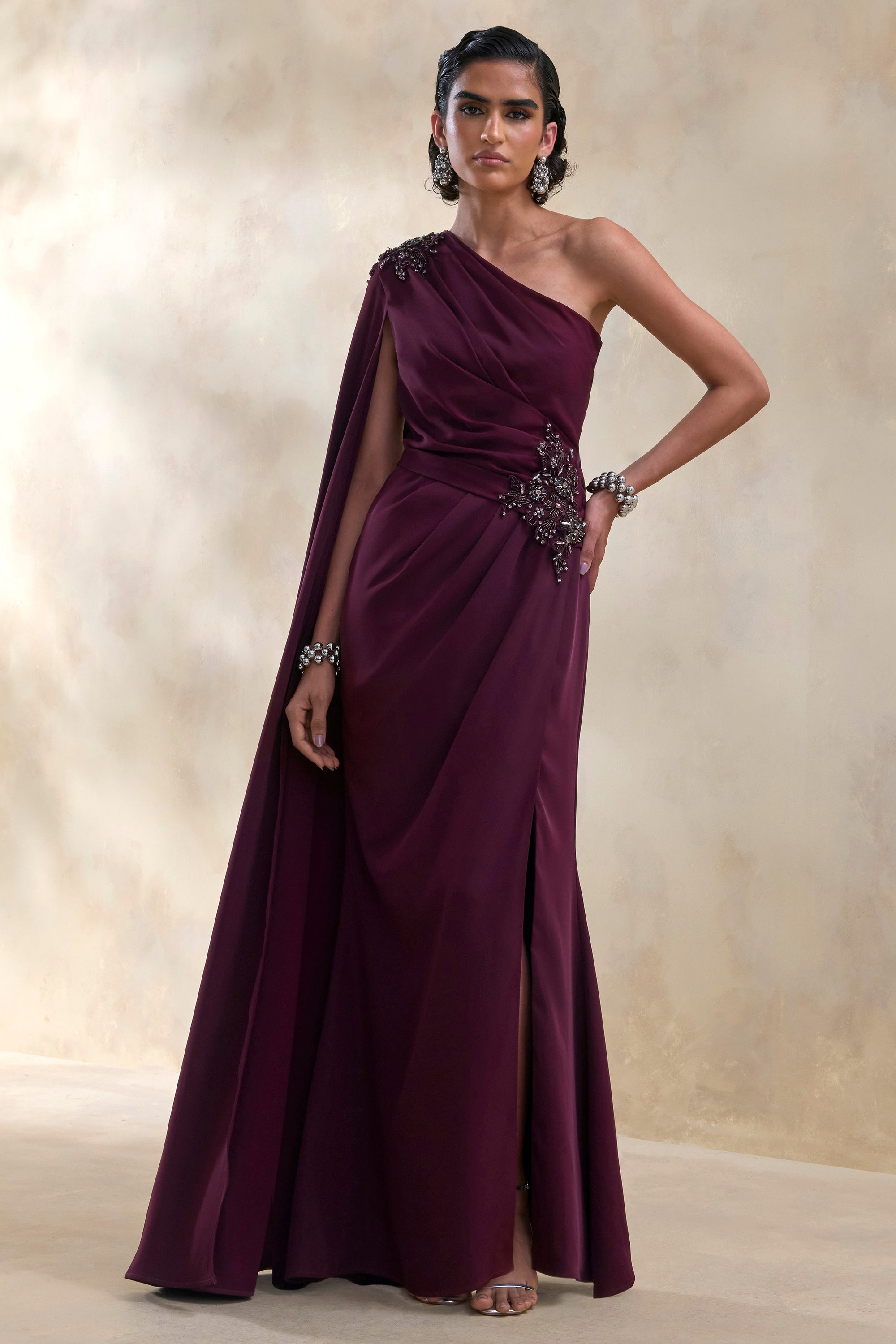 ECM_HR_CL137038454 - Solace | Dark Plum Asymmetric-Neck Maxi Dress With Embellished Detailing 1.jpg
