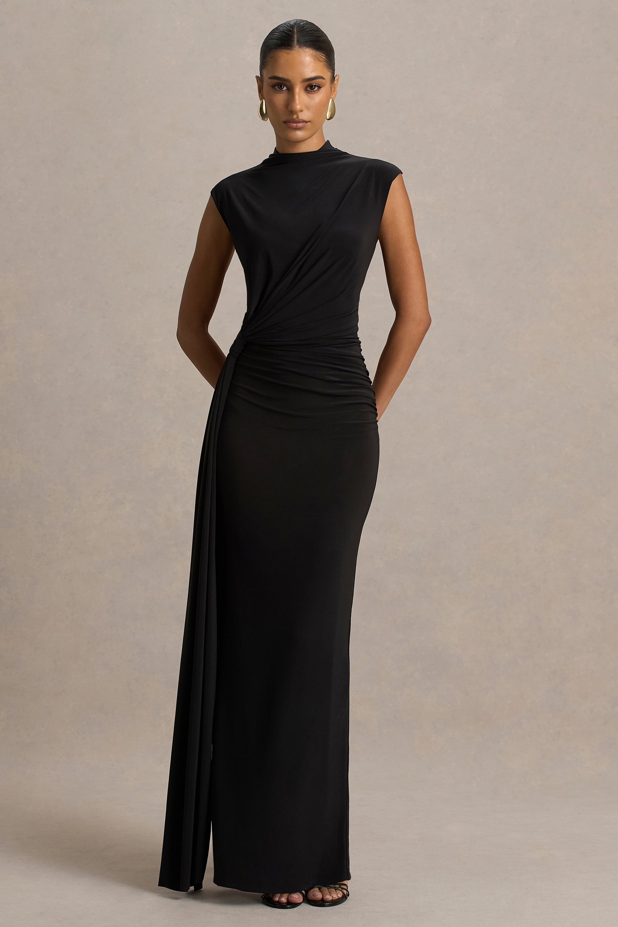 HR_CL137084002 - Solene Black High-Neck Maxi Dress With Wrap And Drape Detail 06.jpg
