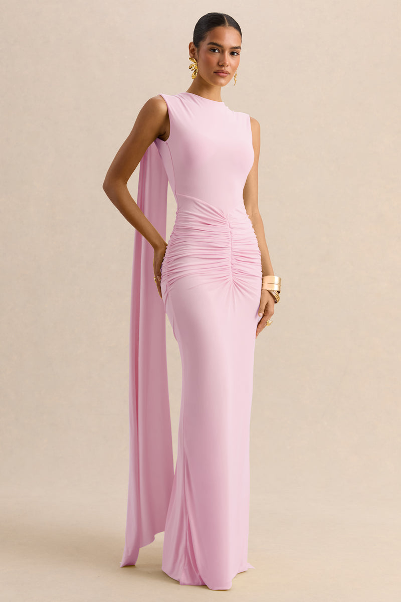 ECM_HR_CL137161081 - Premiere | Light Pink Boat-Neck Maxi Dress With Cape-Sleeves And Open-Back 1.jpg