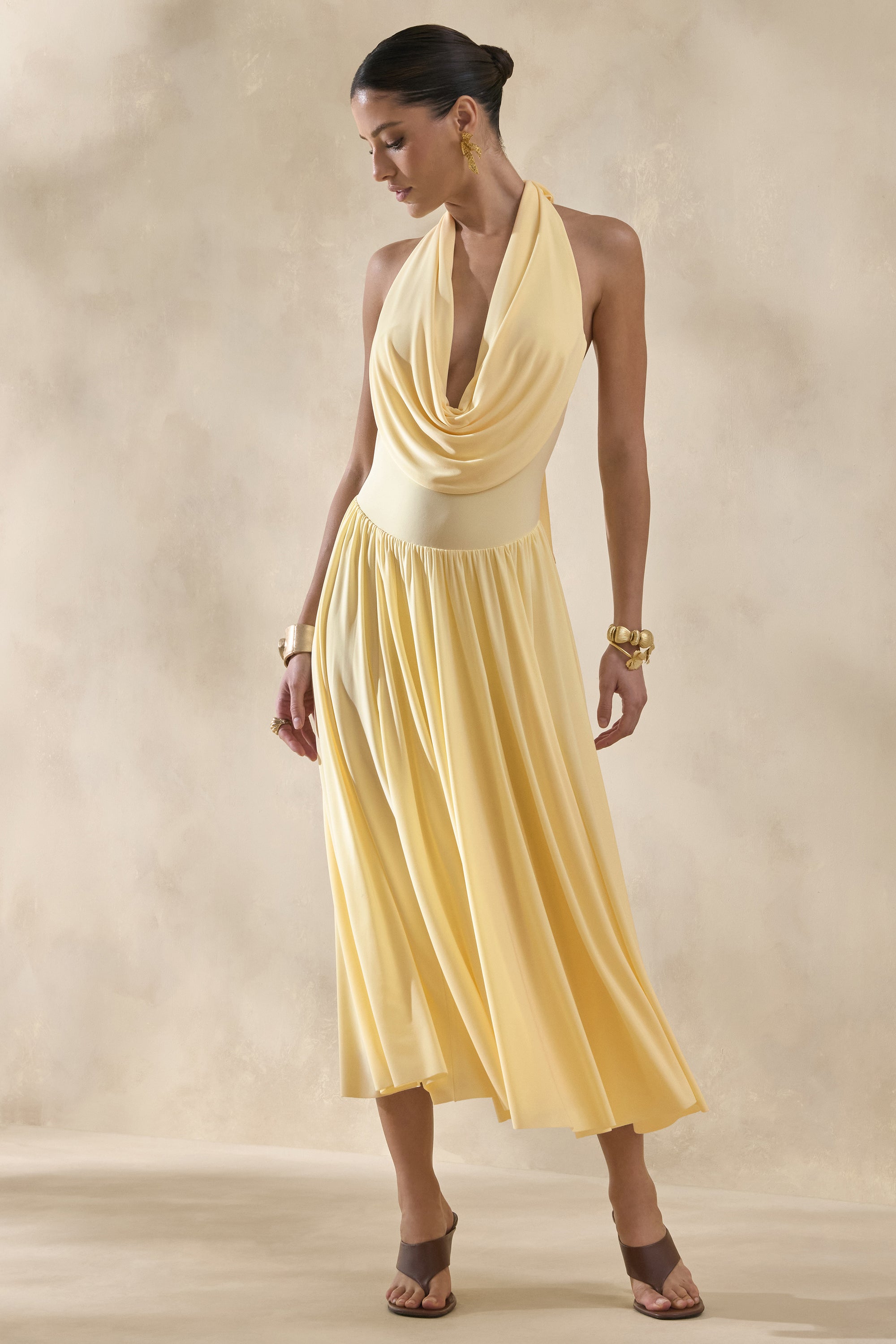 ECM_HR_CL137202121 - Veyra | Lemon Plunge Cowl-Neck Midi Dress 1.jpg