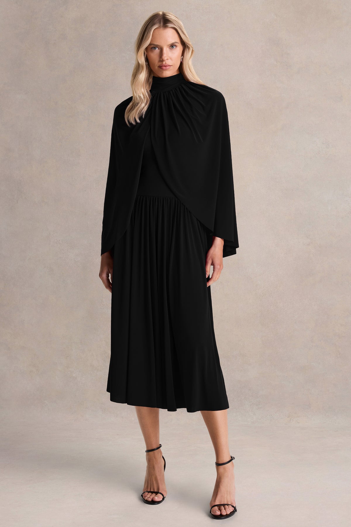 HR_CL137203001 - Honora | Black High-Neck Maxi Dress With Cape-Sleevess 01.jpg