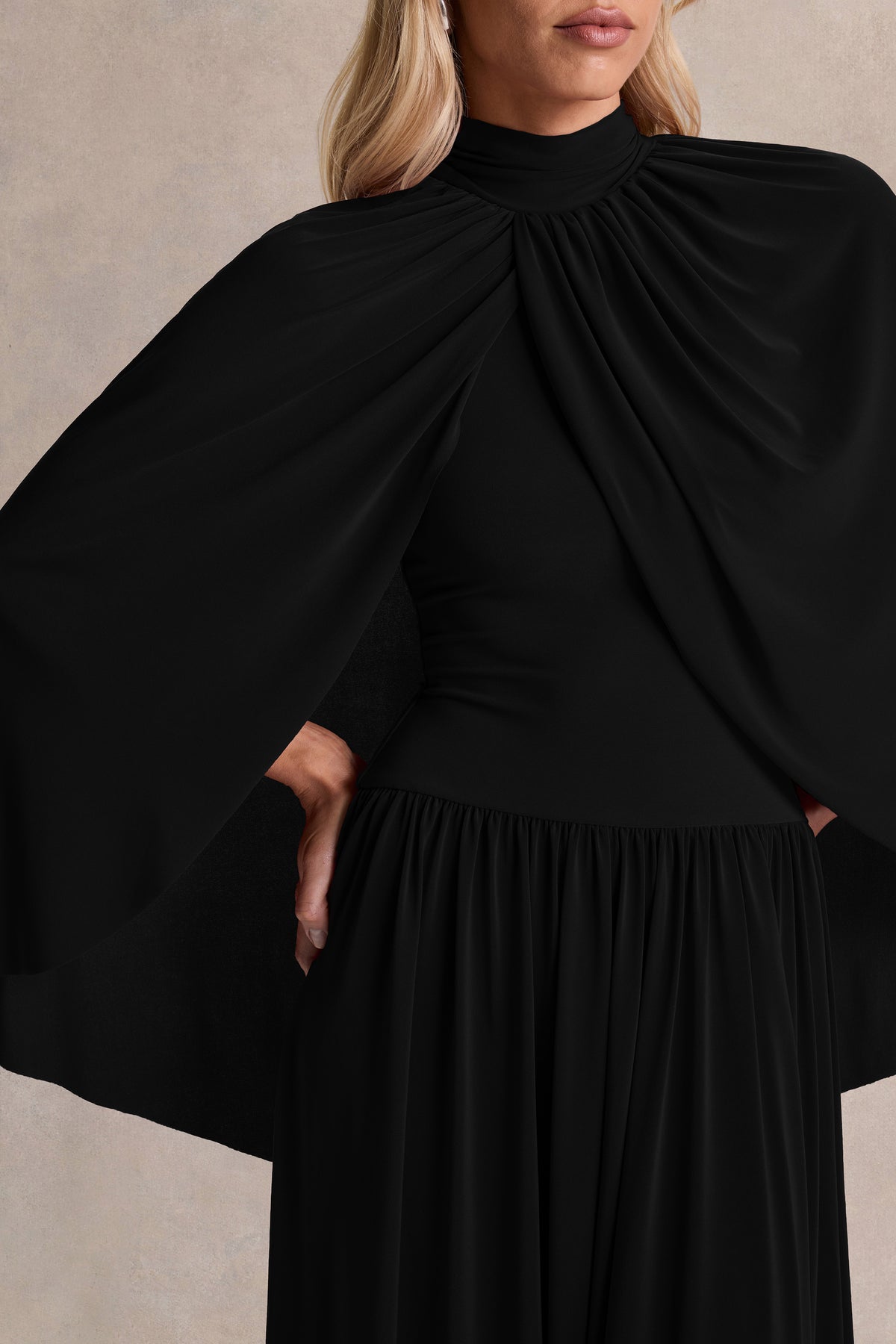 HR_CL137203001 - Honora | Black High-Neck Maxi Dress With Cape-Sleevess 06.jpg