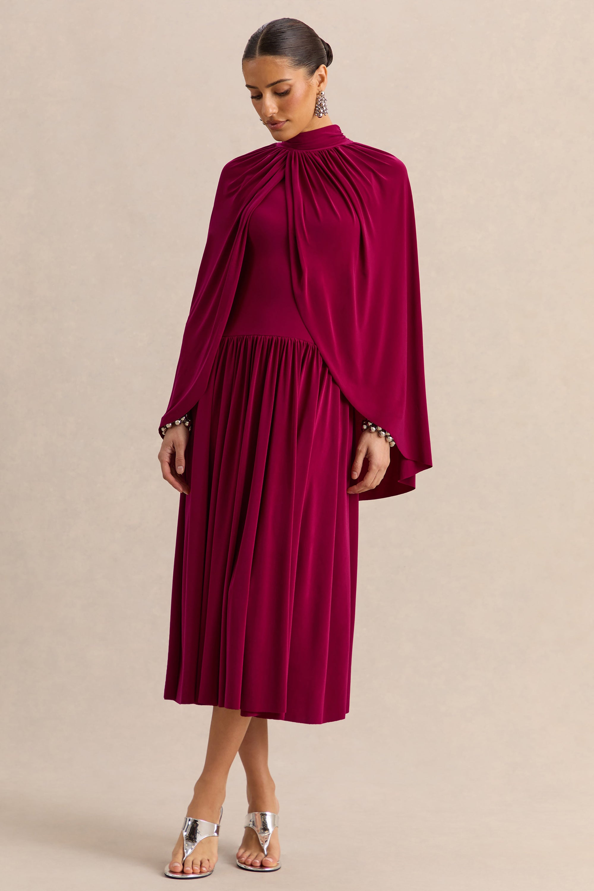 CL13720310206_ECM_HR_CL137203102---Honora---Burgundy-High-Neck-Maxi-Dress-With-Cape-Sleeves---107