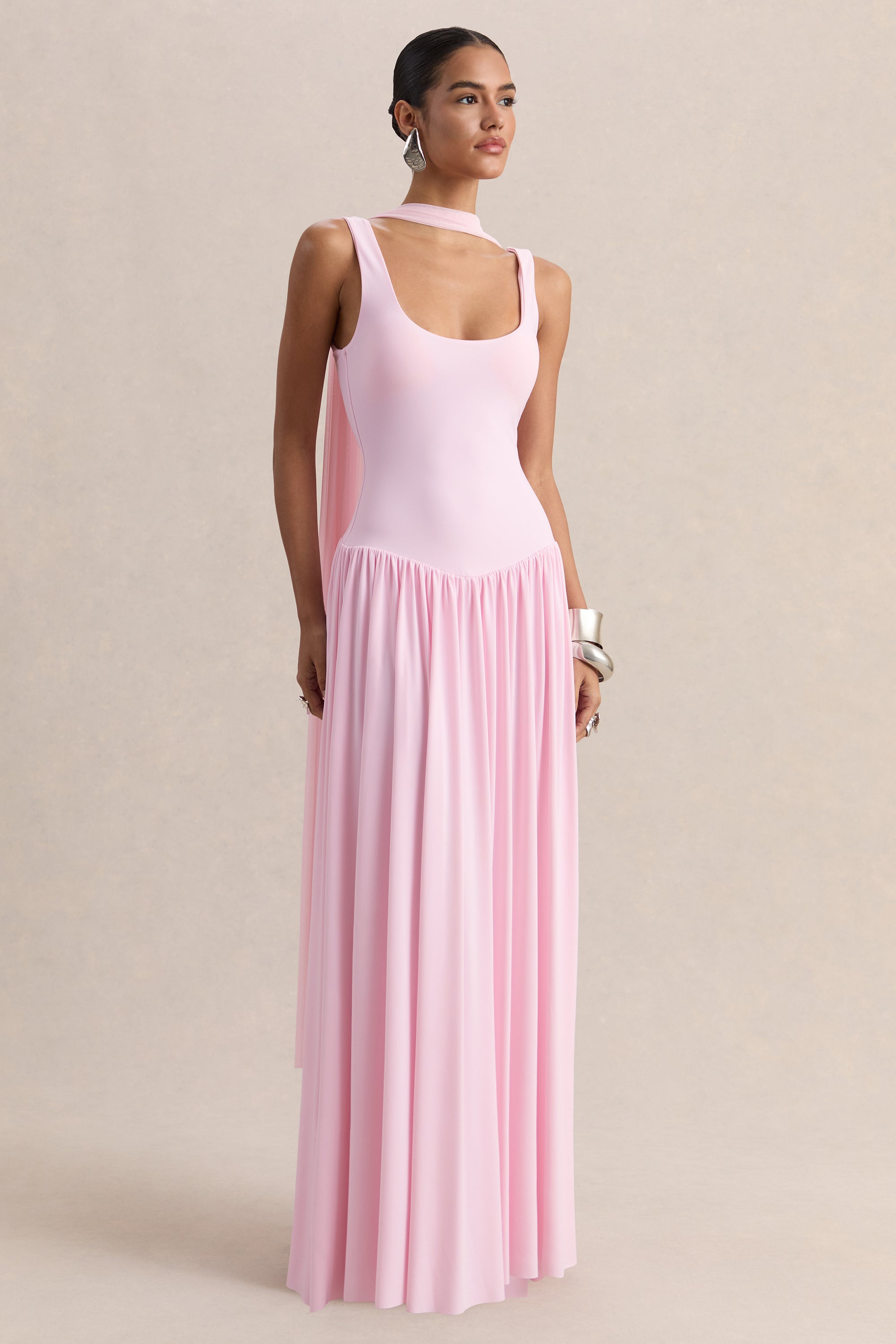 ECM-HR-CL137204084 - Aurina - Pink Square-Neck Maxi Dress With Scarf-Detail 01.jpg