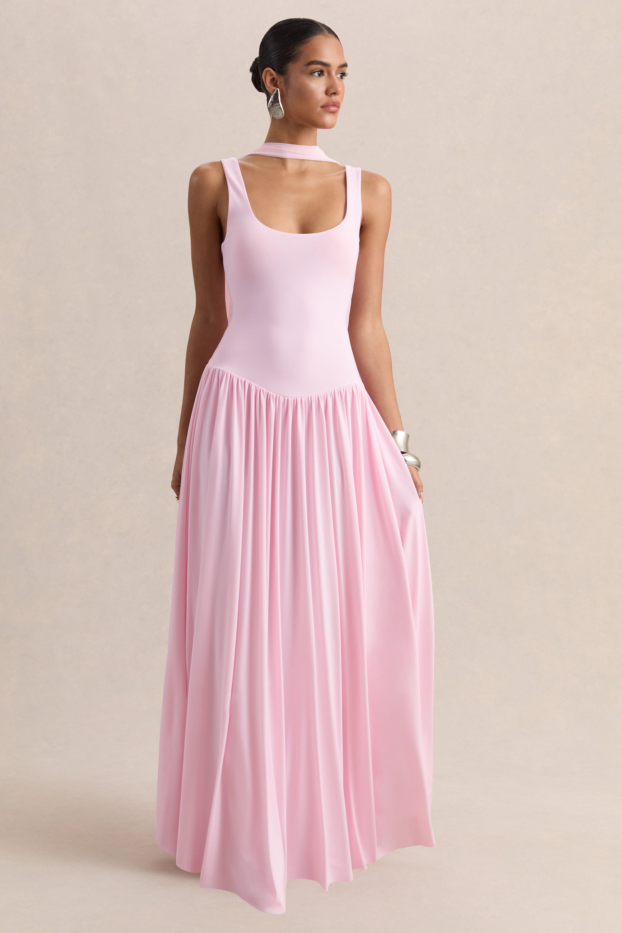 ECM-HR-CL137204084 - Aurina - Pink Square-Neck Maxi Dress With Scarf-Detail 02.jpg