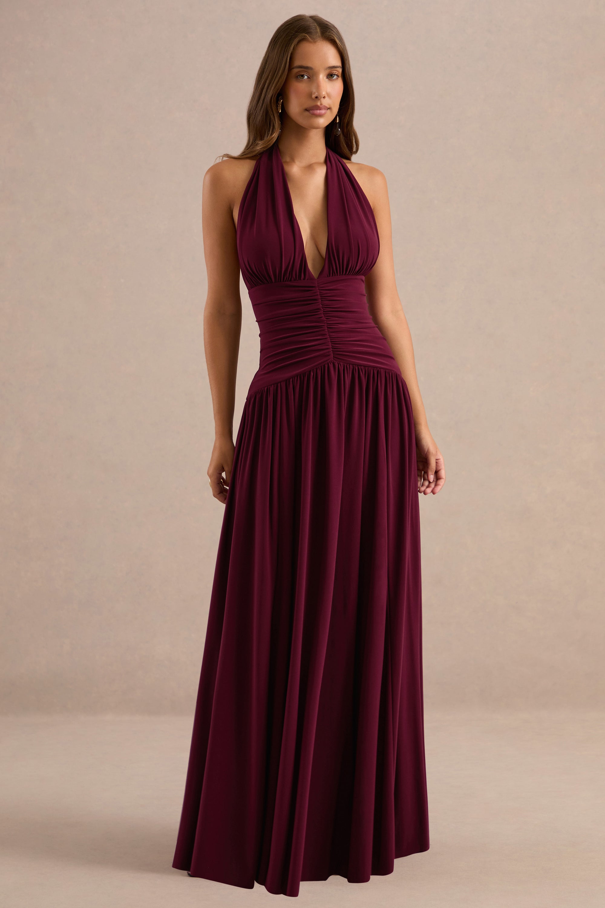 ECM_HR_CL137280102 - Bettina Burgundy Plunge-Neck Maxi Dress With Gathered-Detailing1.jpg