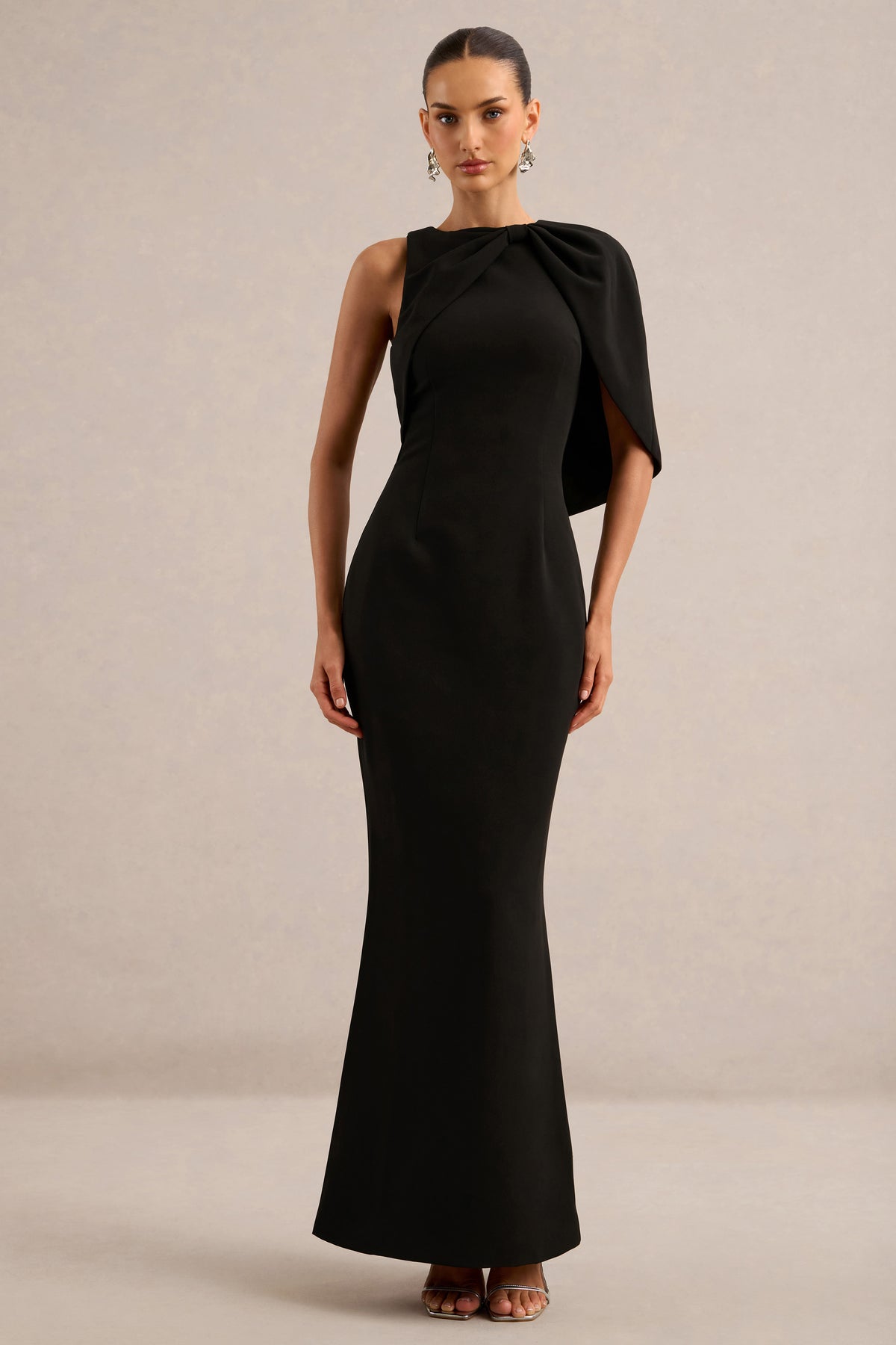 ECM_HR_CL137291001 - Quira _ Black Asymmetric-Neck Maxi Dress With Cape-Sleeve0.jpg