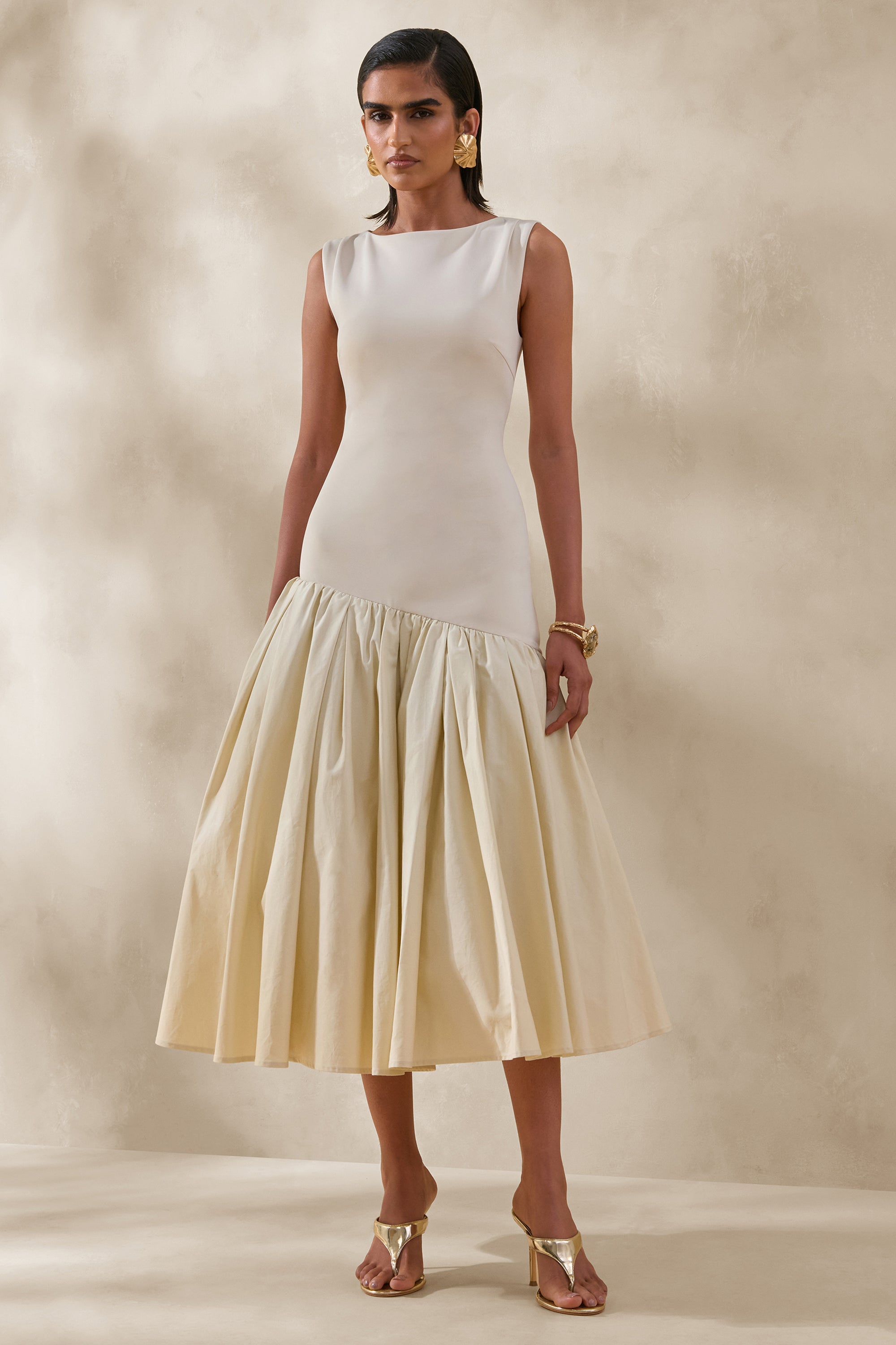 ECM_HR_CL137306111 - Fantasia _ Cream Boat-Neck Midi Dress With Asymmetric Drop-Waist 0_HERO.jpg