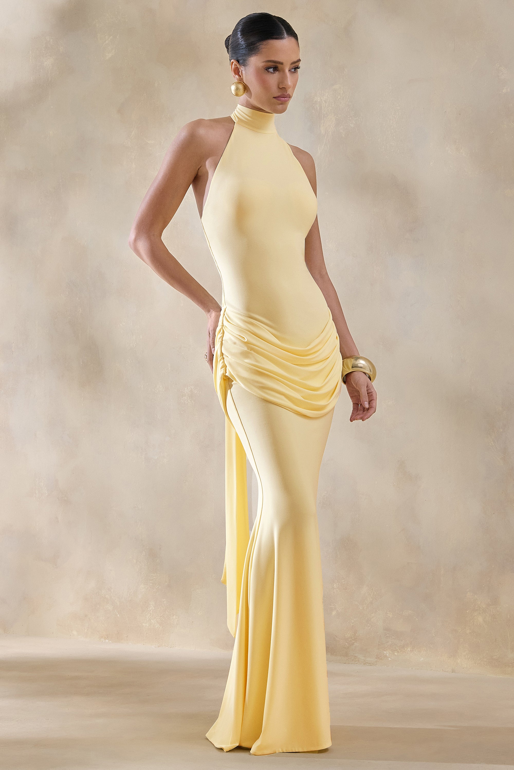 ECM_HR_CL137313121 - Daisy | Lemon Halter-Neck Maxi Dress With Draped-Detailing 1.jpg
