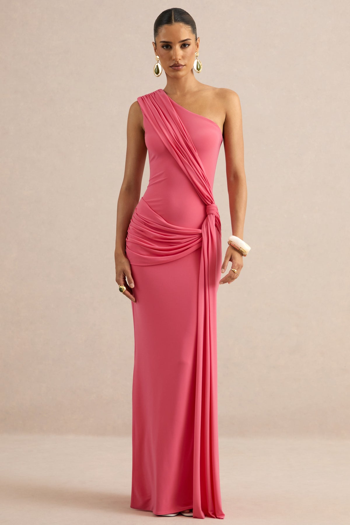 Lunoria Coral Asymmetric-Neck Maxi Dress With Gathered-Detailing CL137330073 2.jpg