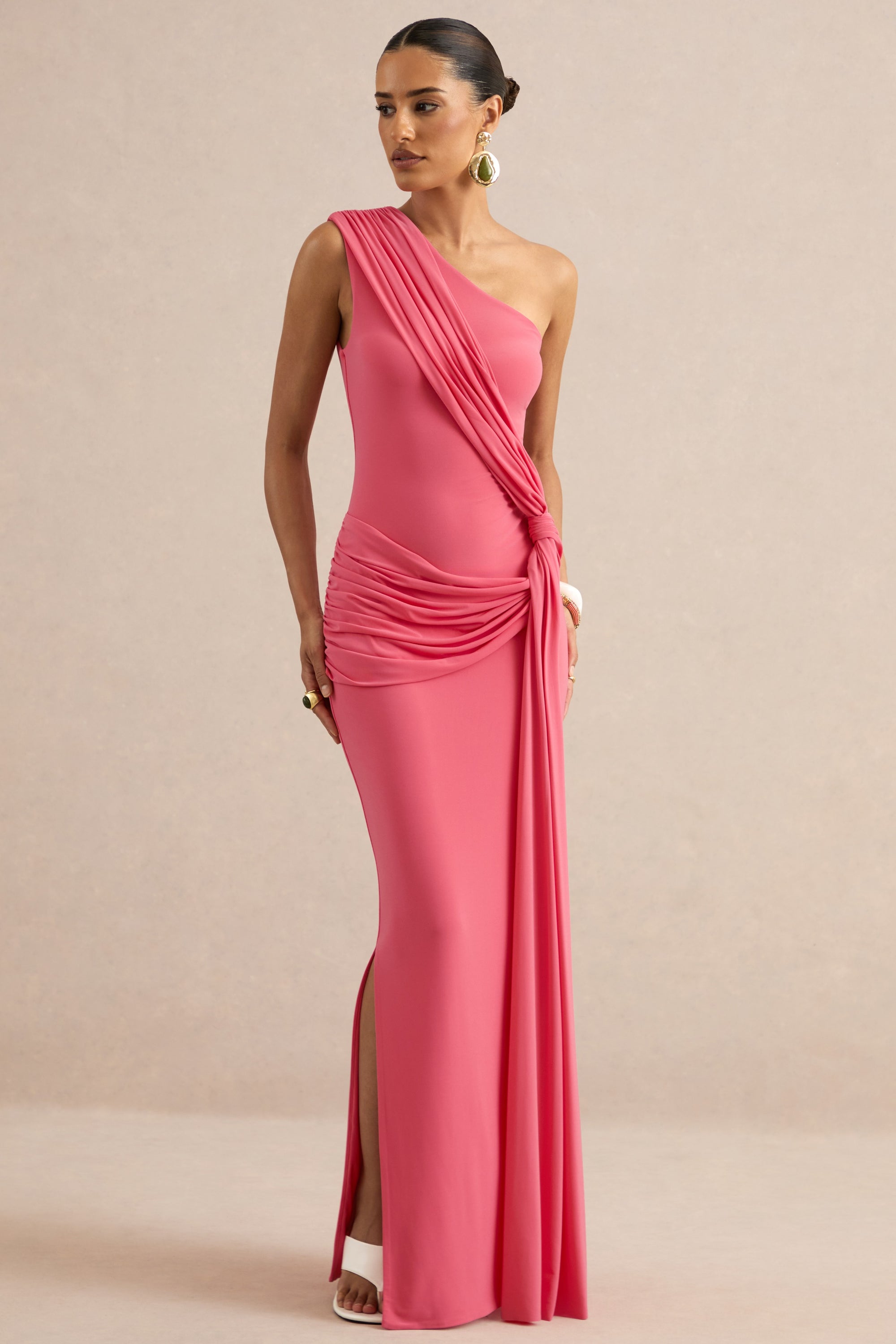 Lunoria Coral Asymmetric-Neck Maxi Dress With Gathered-Detailing CL137330073 7.jpg
