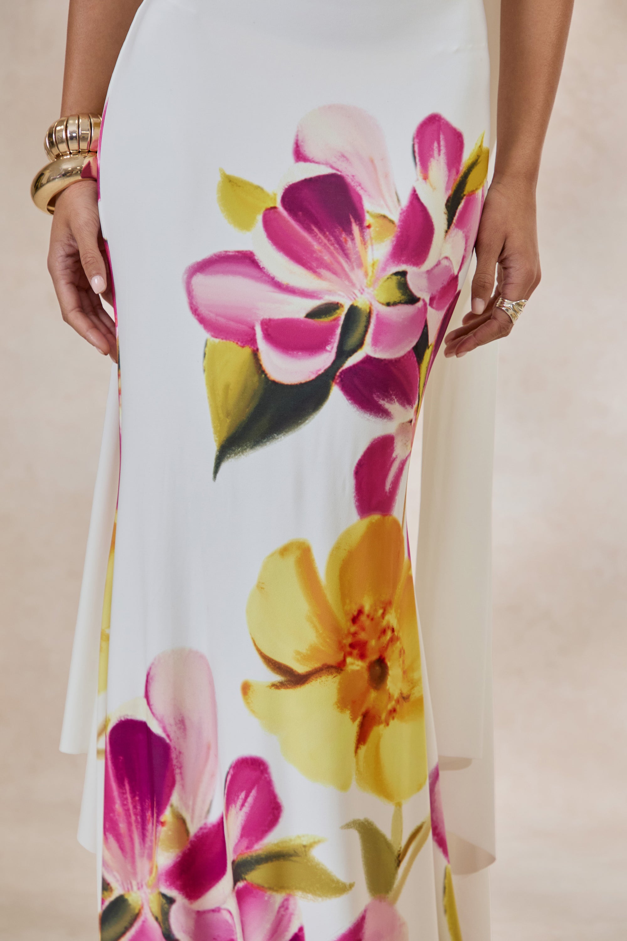 ECM_HR_CL137335112 - Brooke _ Hot Pink And Lemon Floral Print Bandeau Neck Maxi Dress With Scarf 4.jpg