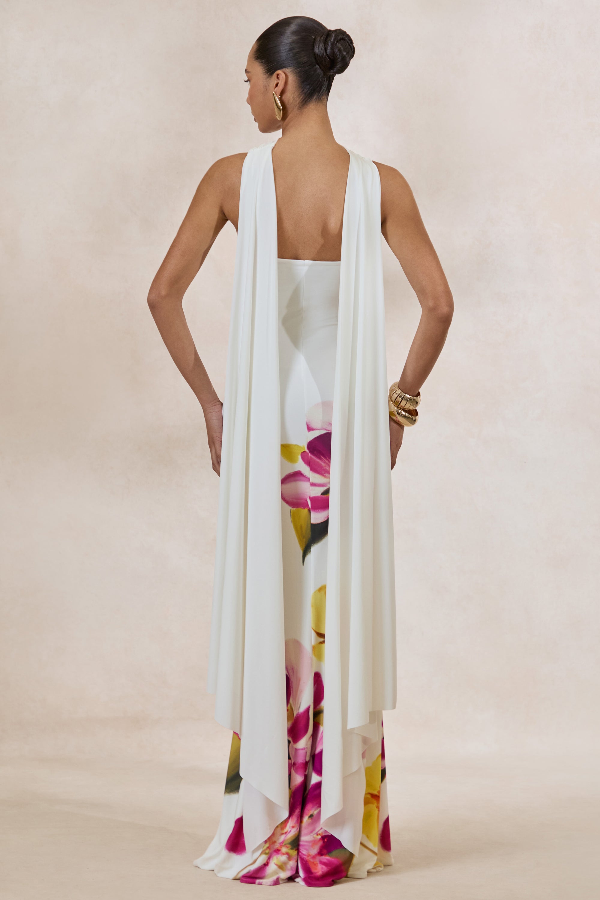 ECM_HR_CL137335112 - Brooke _ Hot Pink And Lemon Floral Print Bandeau Neck Maxi Dress With Scarf 5.jpg