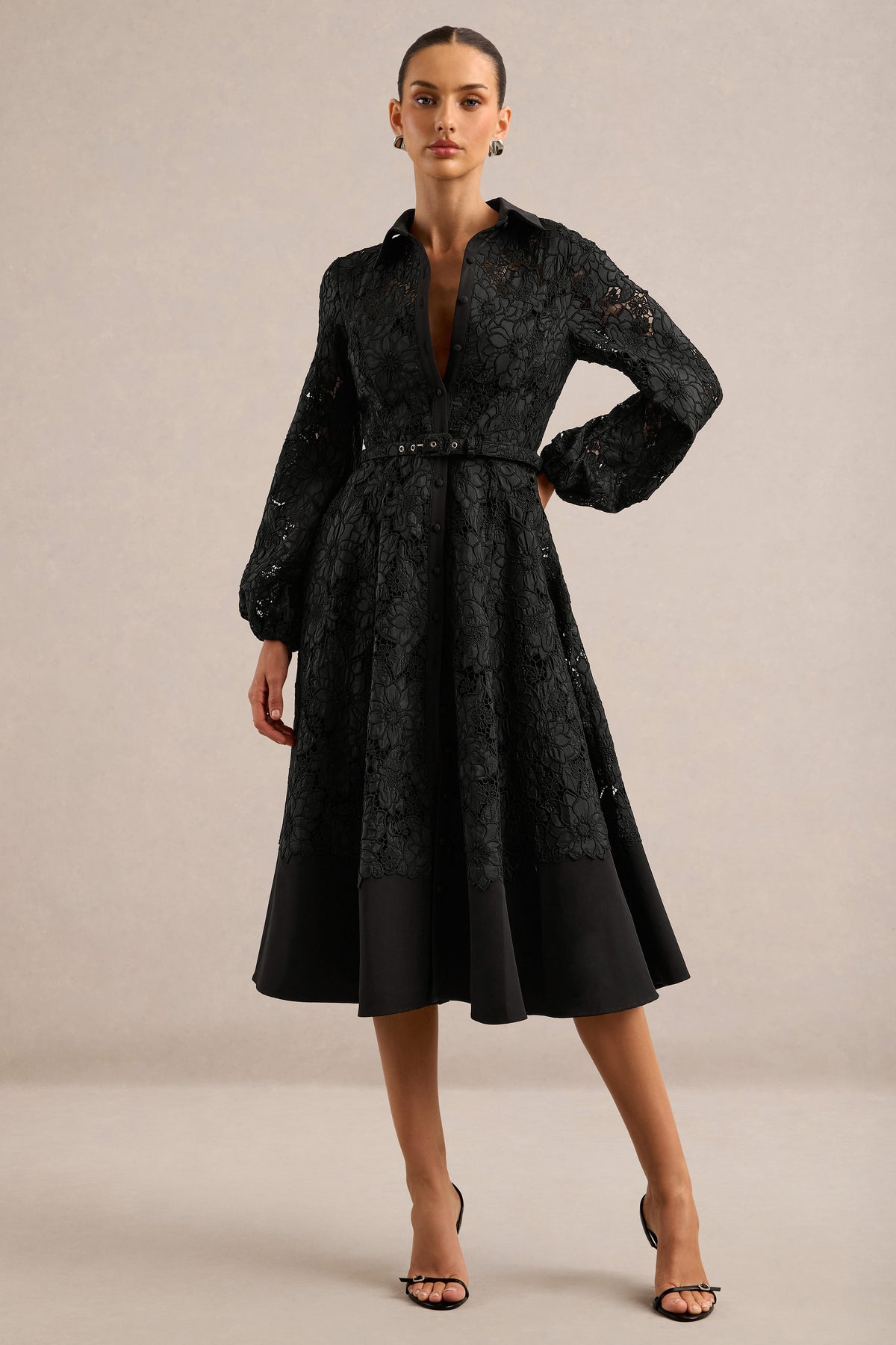 ECM_HR_CL137351001 - Jules _ Black Broderie Anglaise Puff Sleeve A-Line Midi Dress with Belt1.jpg