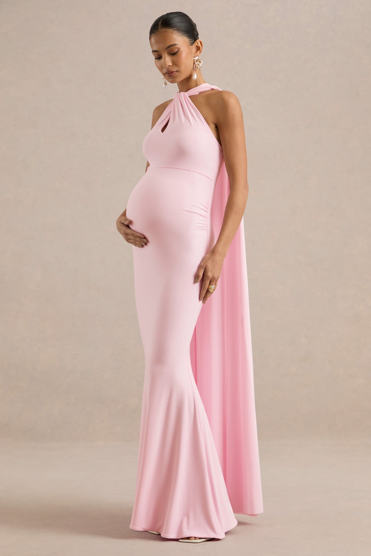 ECM_HR_CL137371081 - Lyra | Light Pink Cross Halter-Neck Maternity Maxi Dress With Cape1.jpg