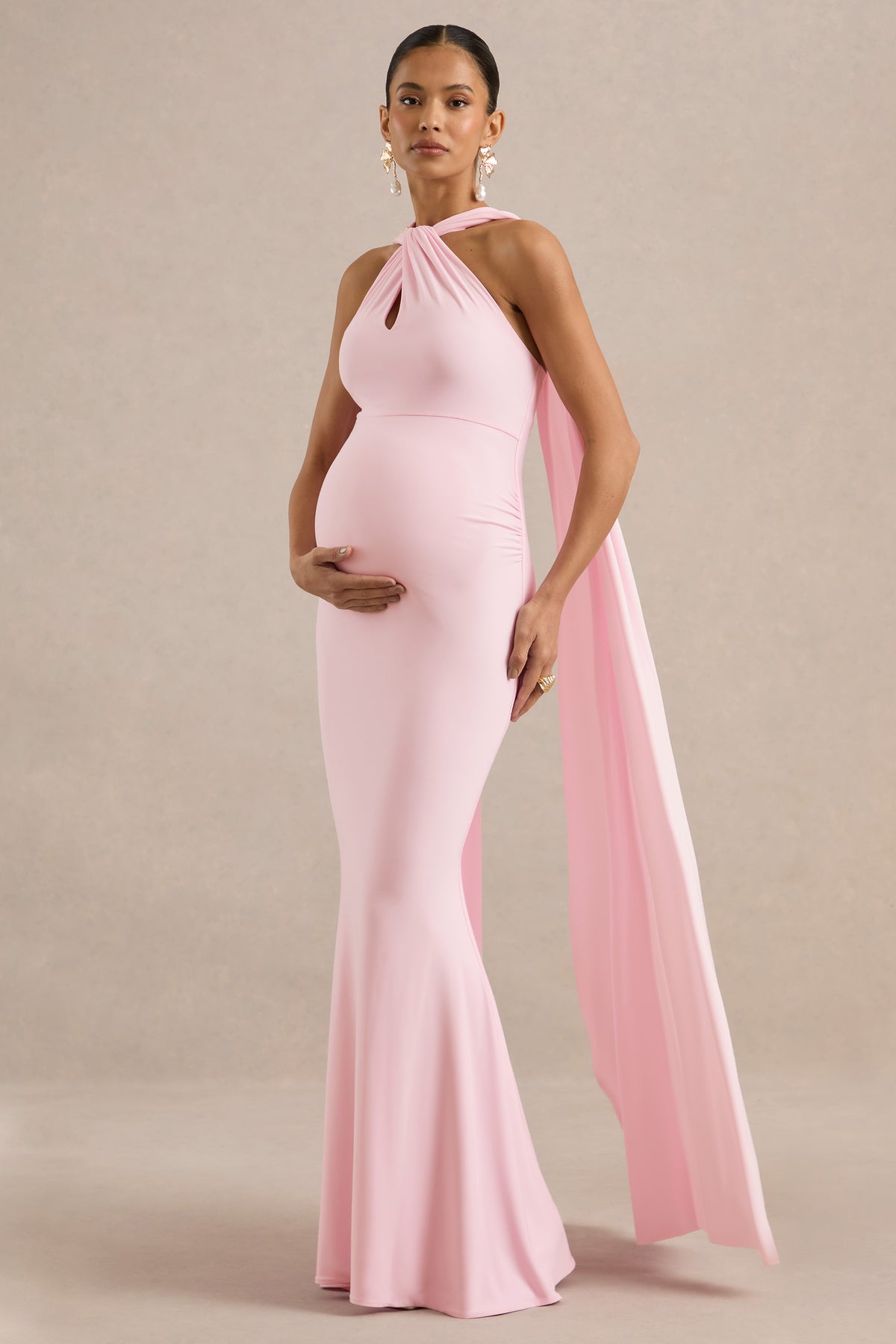 ECM_HR_CL137371081 - Lyra | Light Pink Cross Halter-Neck Maternity Maxi Dress With Cape2.jpg