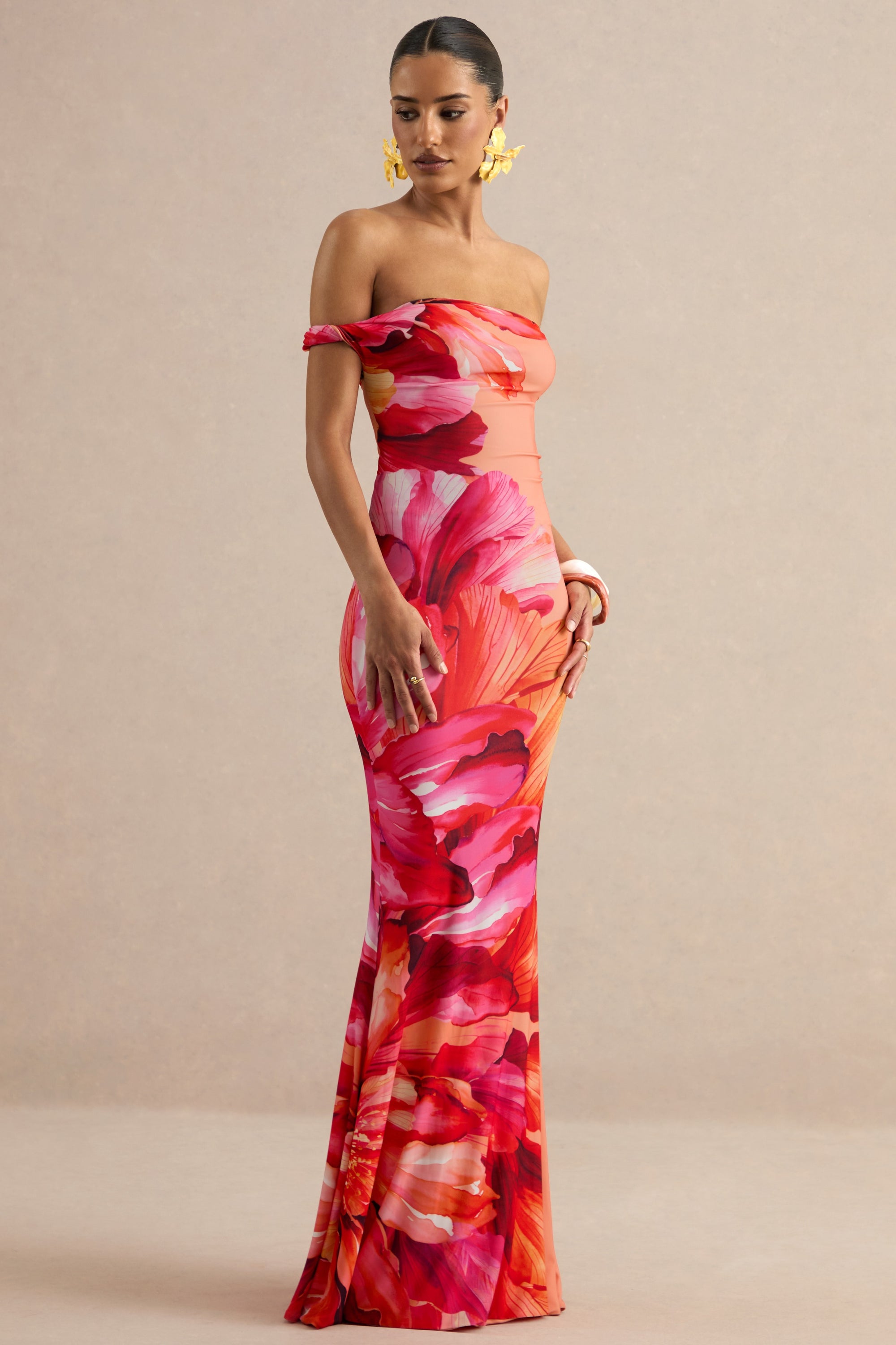 ECM_HR_CL137409080 - Katia | Hot Pink Placement Floral Print Bardot-Neck Maxi Dress 1.jpg
