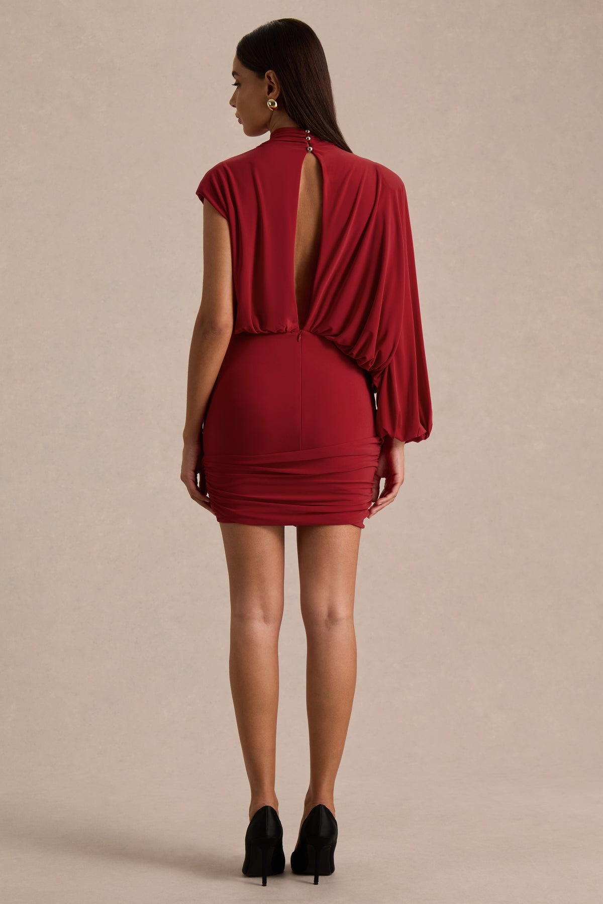 HR_CL137489477 - Zelda Red High-Neck Mini Dress With One-Long Sleeve And Twisted Detail 06.jpg