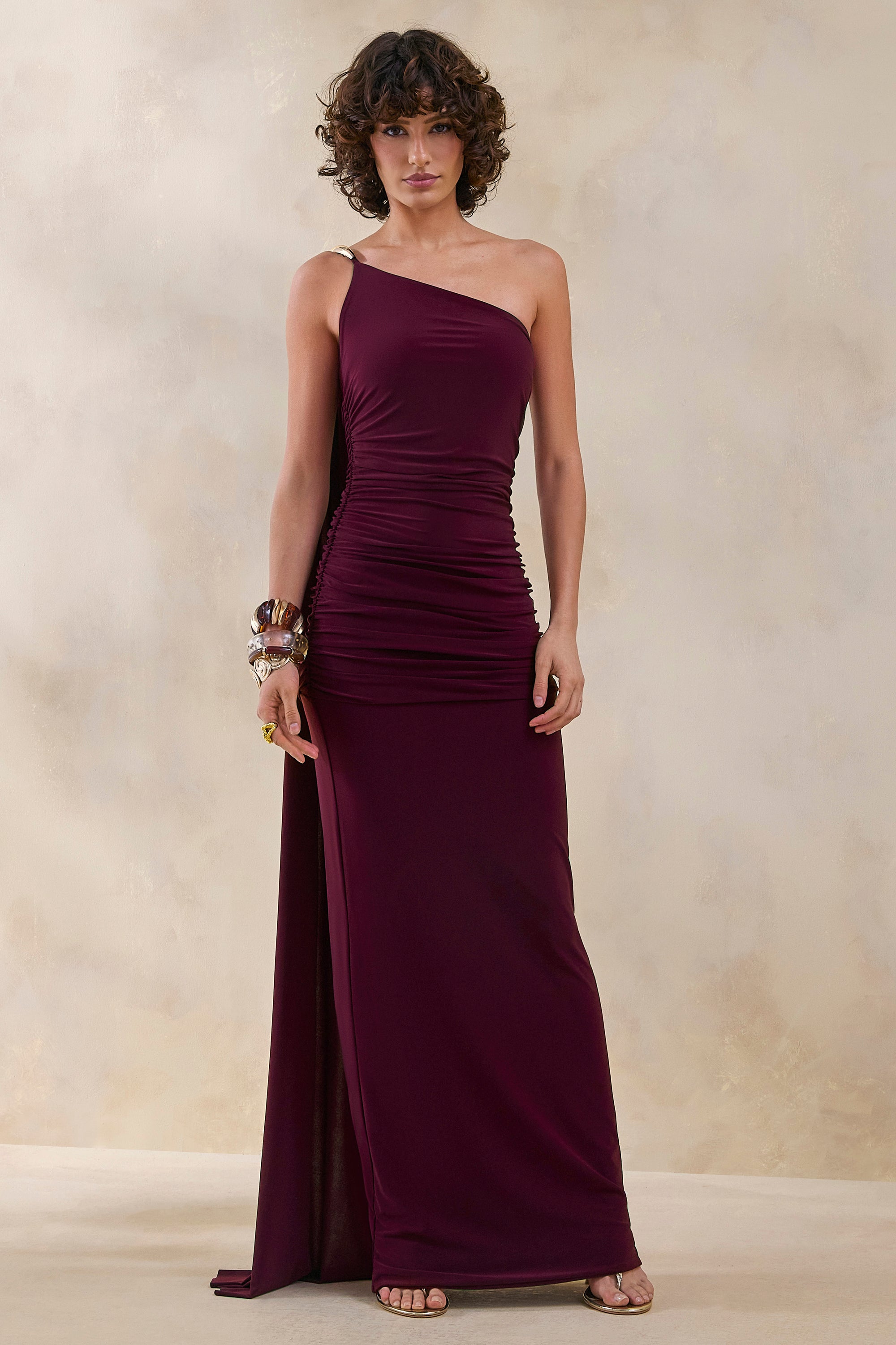 ECM_HR_CL137550102 - Bettine | Burgundy Asymmetric-Neck Maxi Dress With Cape-Sleeve 1.jpg