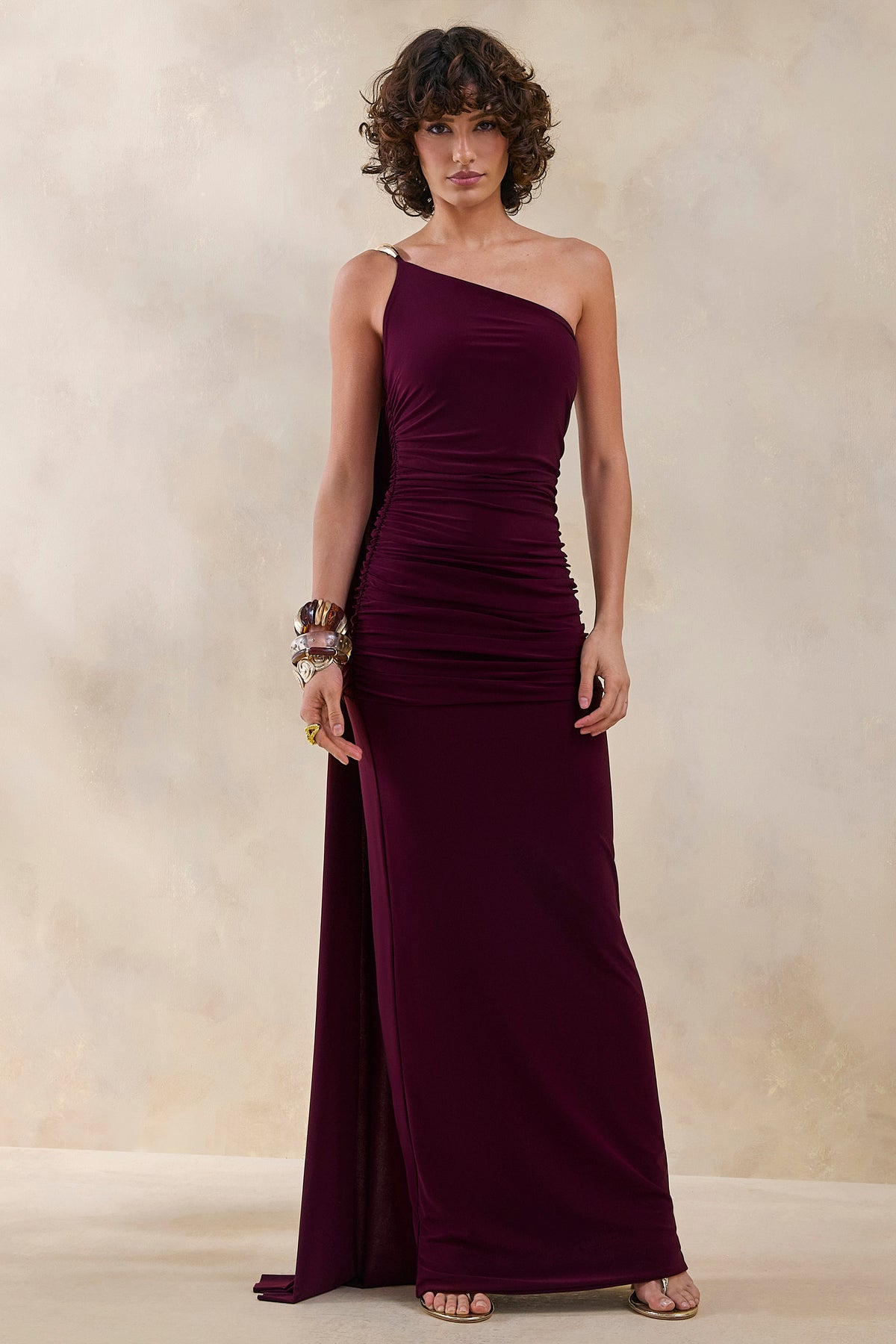 ECM_HR_CL137550102 - Bettine | Burgundy Asymmetric-Neck Maxi Dress With Cape-Sleeve 1.jpg
