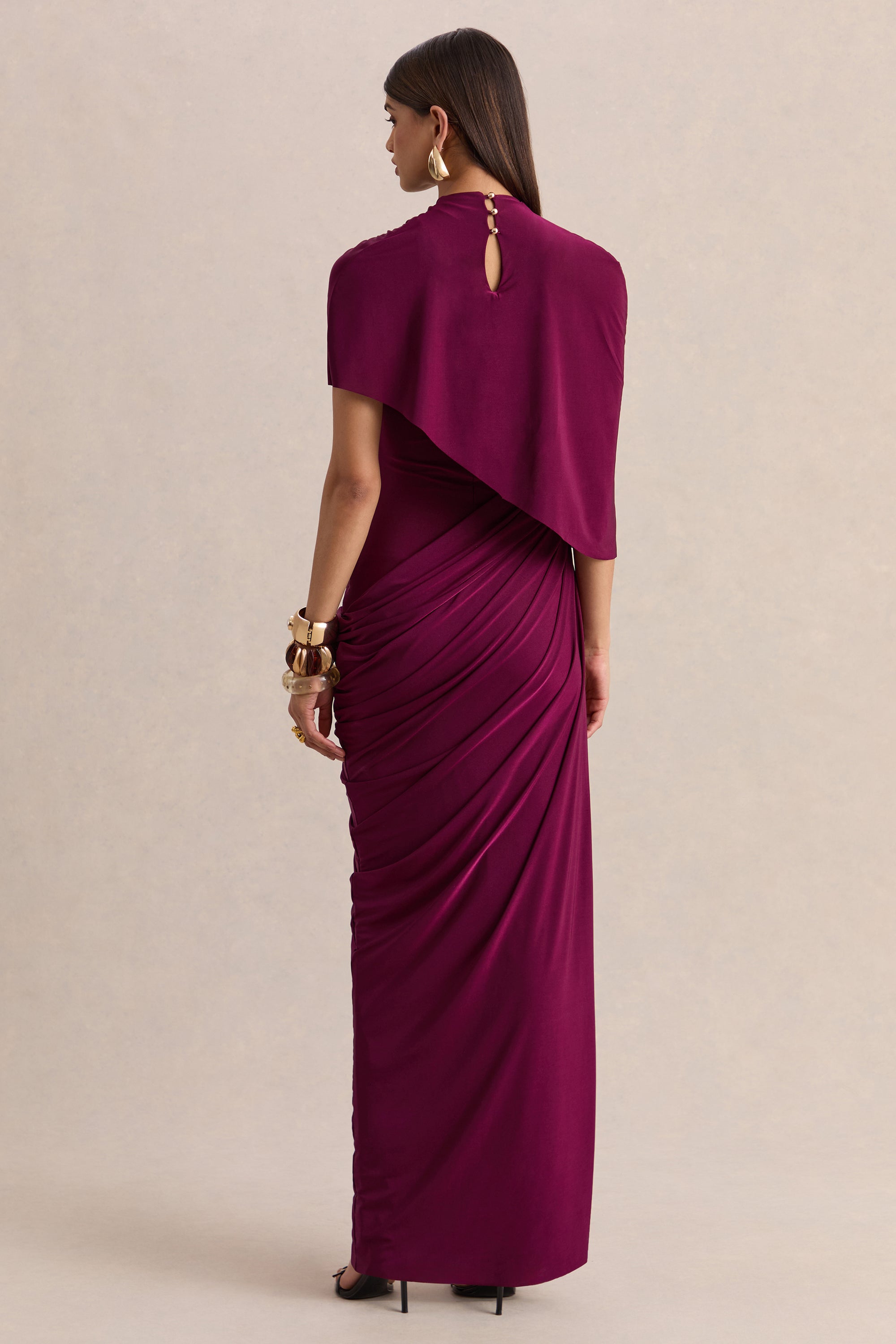 ECM_HR_CL137651102 - Lunaline _ Burgundy High-Neck Maxi Dress With Asymmetric Cape And Draped-Detailing 11.jpg