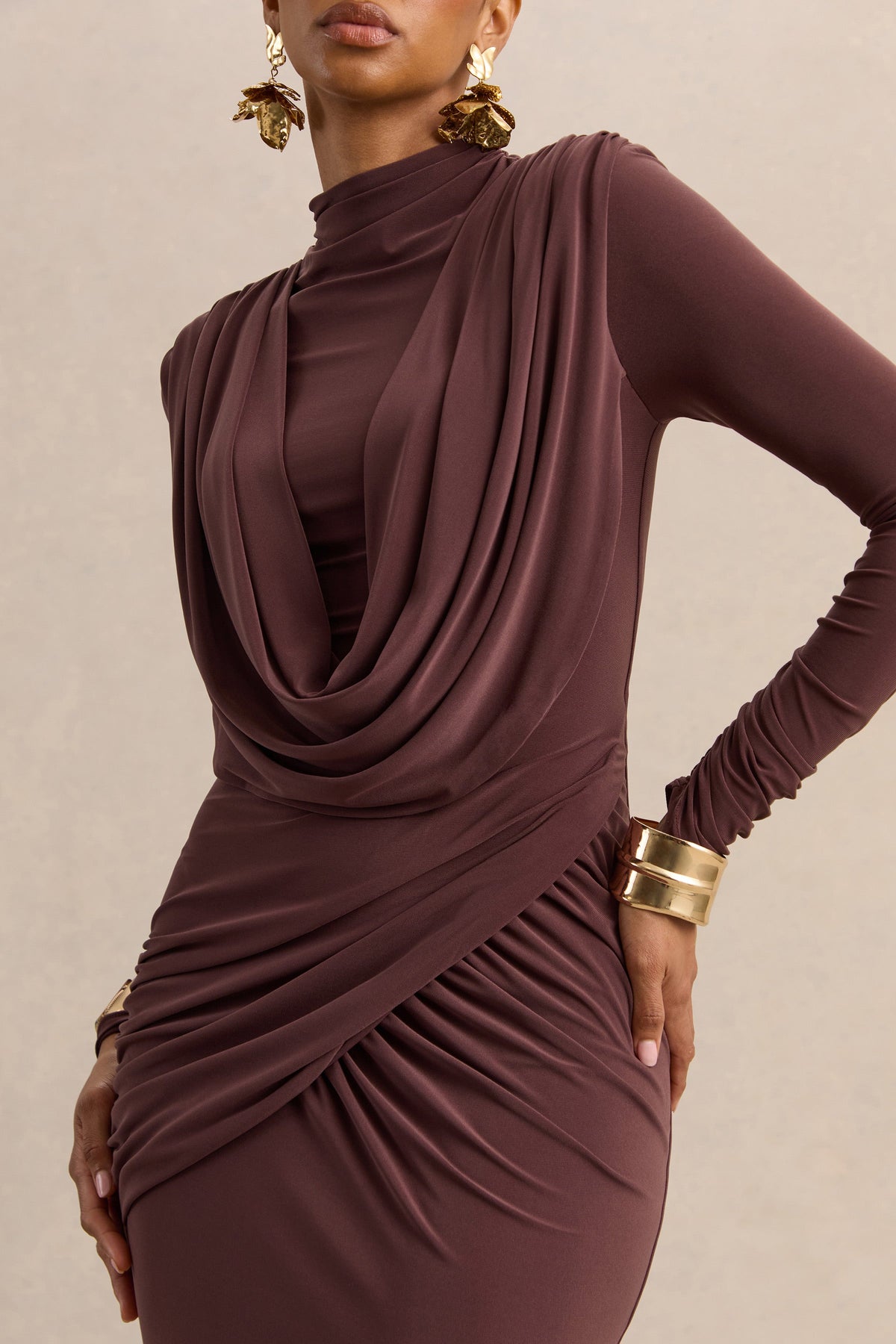 CL13766002206_ECM_HR_CL137660022_-_Karinthia_Brown_High-Neck_Maxi_Dress_With_Draped-Detailing_2_fa3ba5a1-0b55-4da7-bab8-856cb61e979a