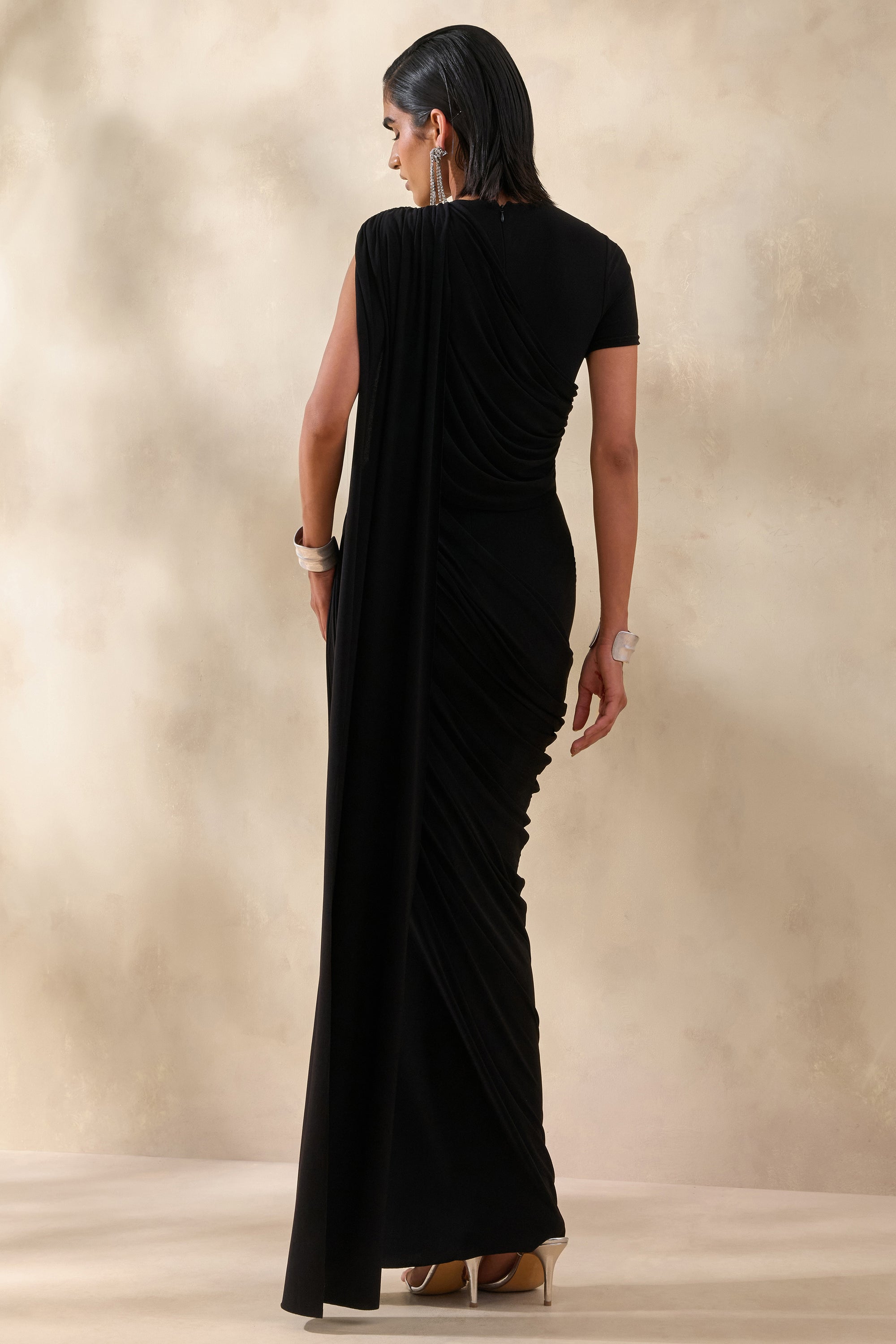 ECM_HR_CL137661001 - Gisara | Black High-Neck Maxi Dress With Sash And Draped-Detailing 5.jpg