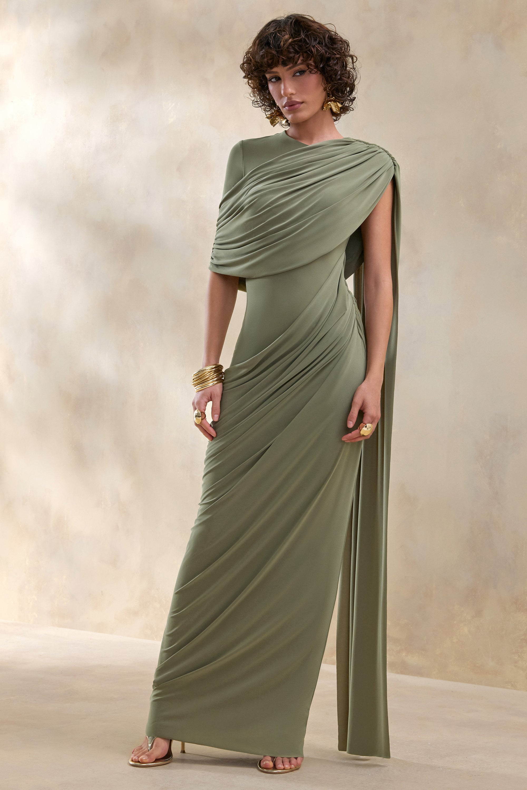 ECM_HR_CL137661031 - Gisara _ Olive High-Neck Maxi Dress With Sash And Draped-Detailing 1.jpg